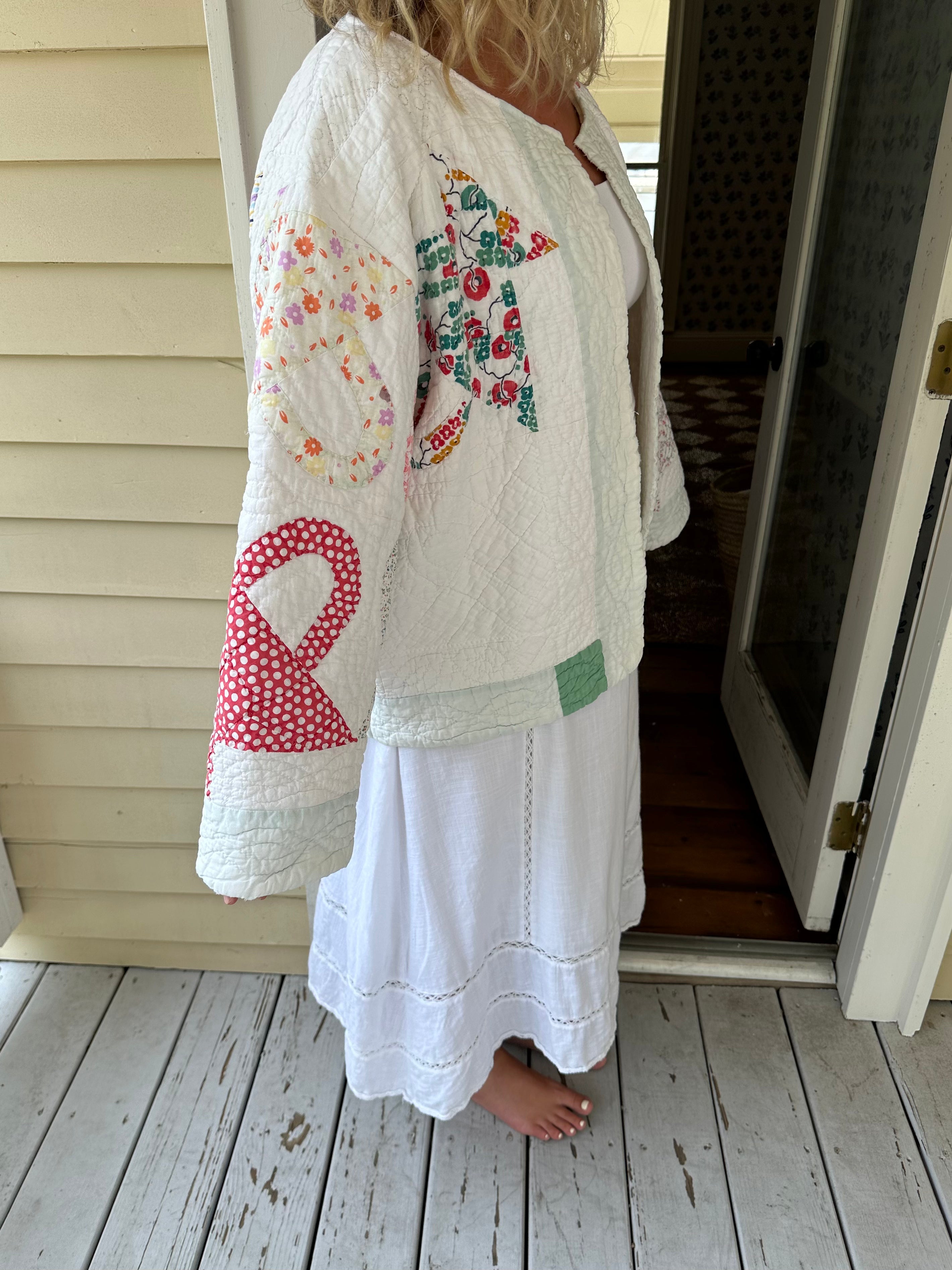 Green Border Basket Quilt Jacket
