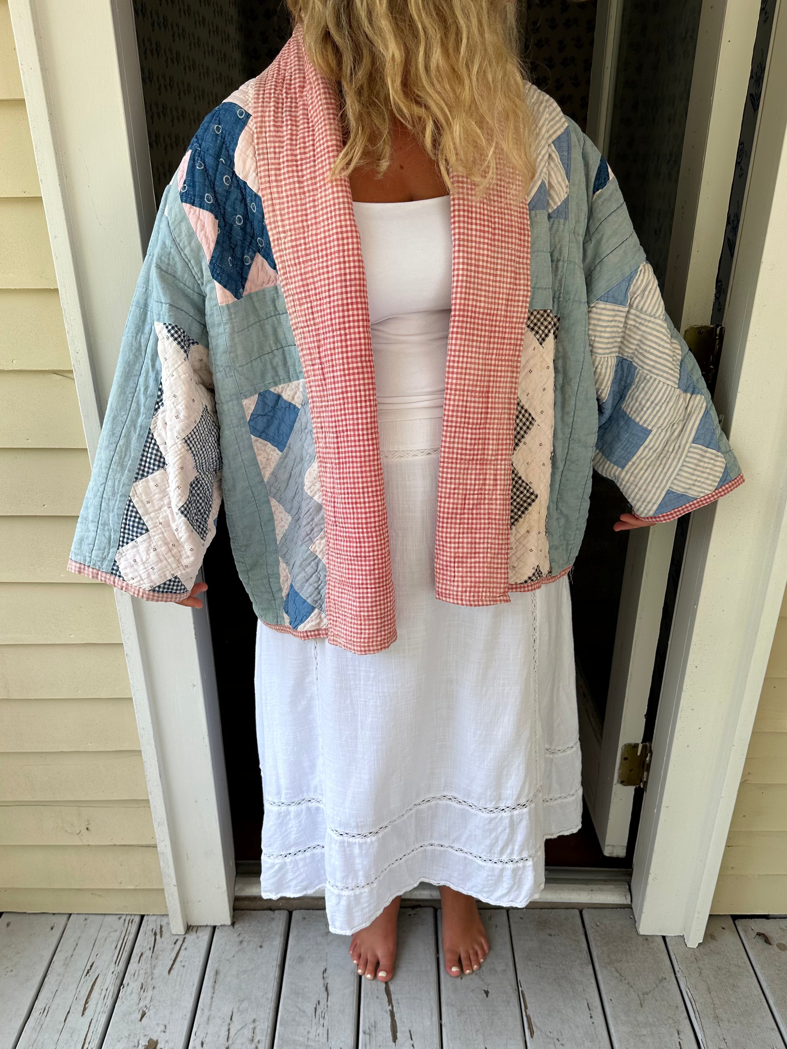 Blue & Red Gingham Chimney Sweep Quilt Jacket
