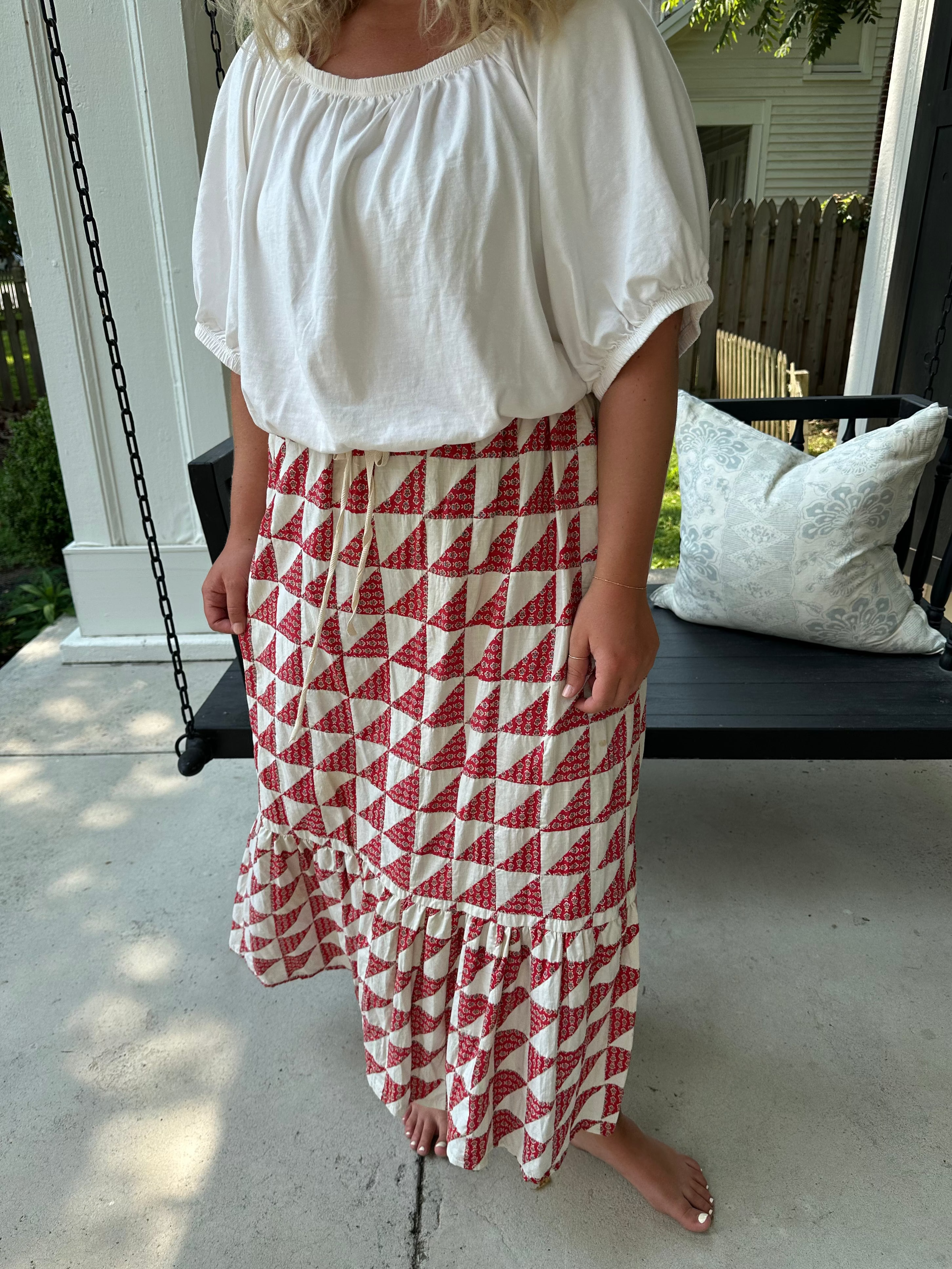 Red Floral Quilt Top Skirt