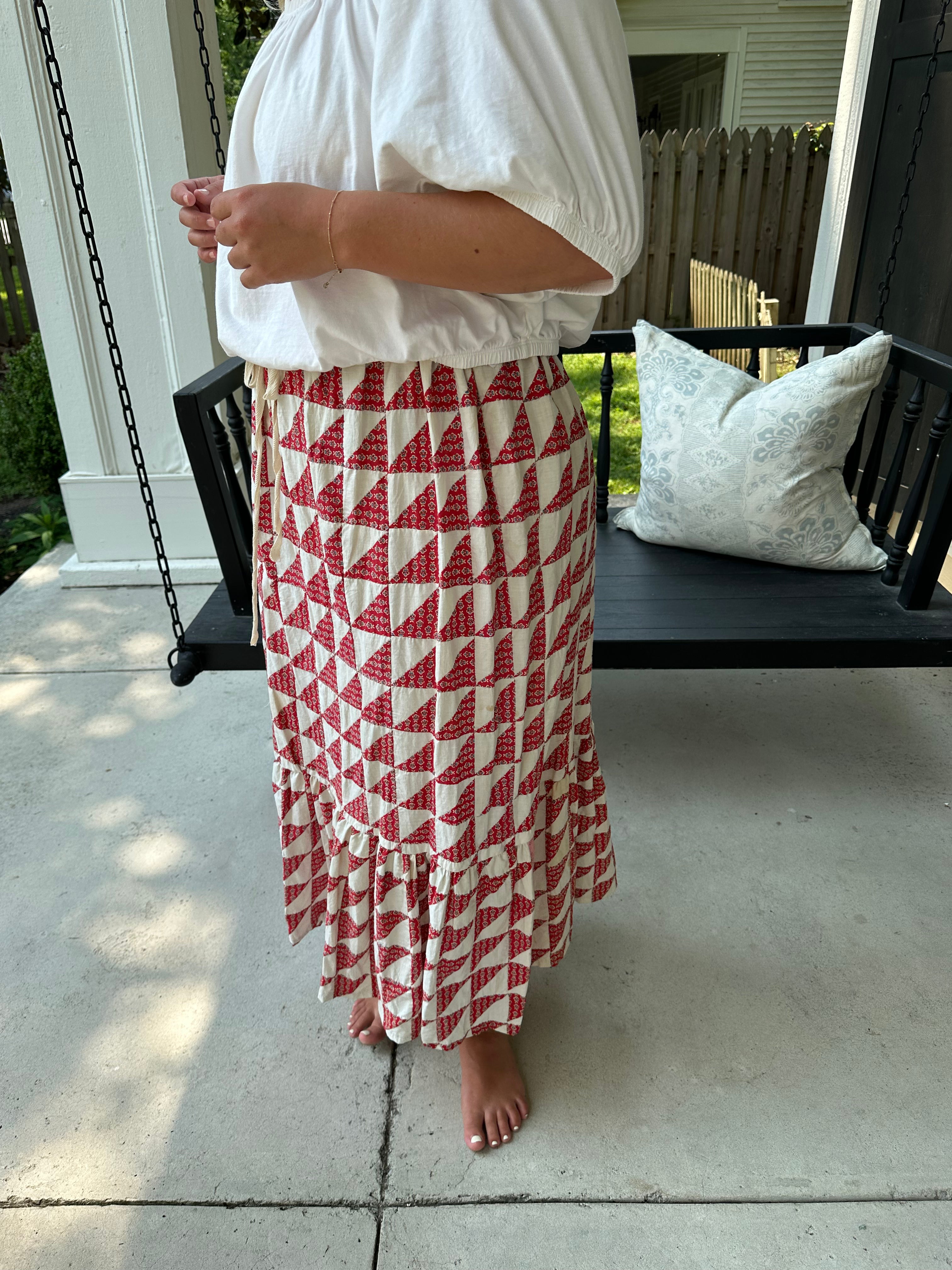 Red Floral Quilt Top Skirt
