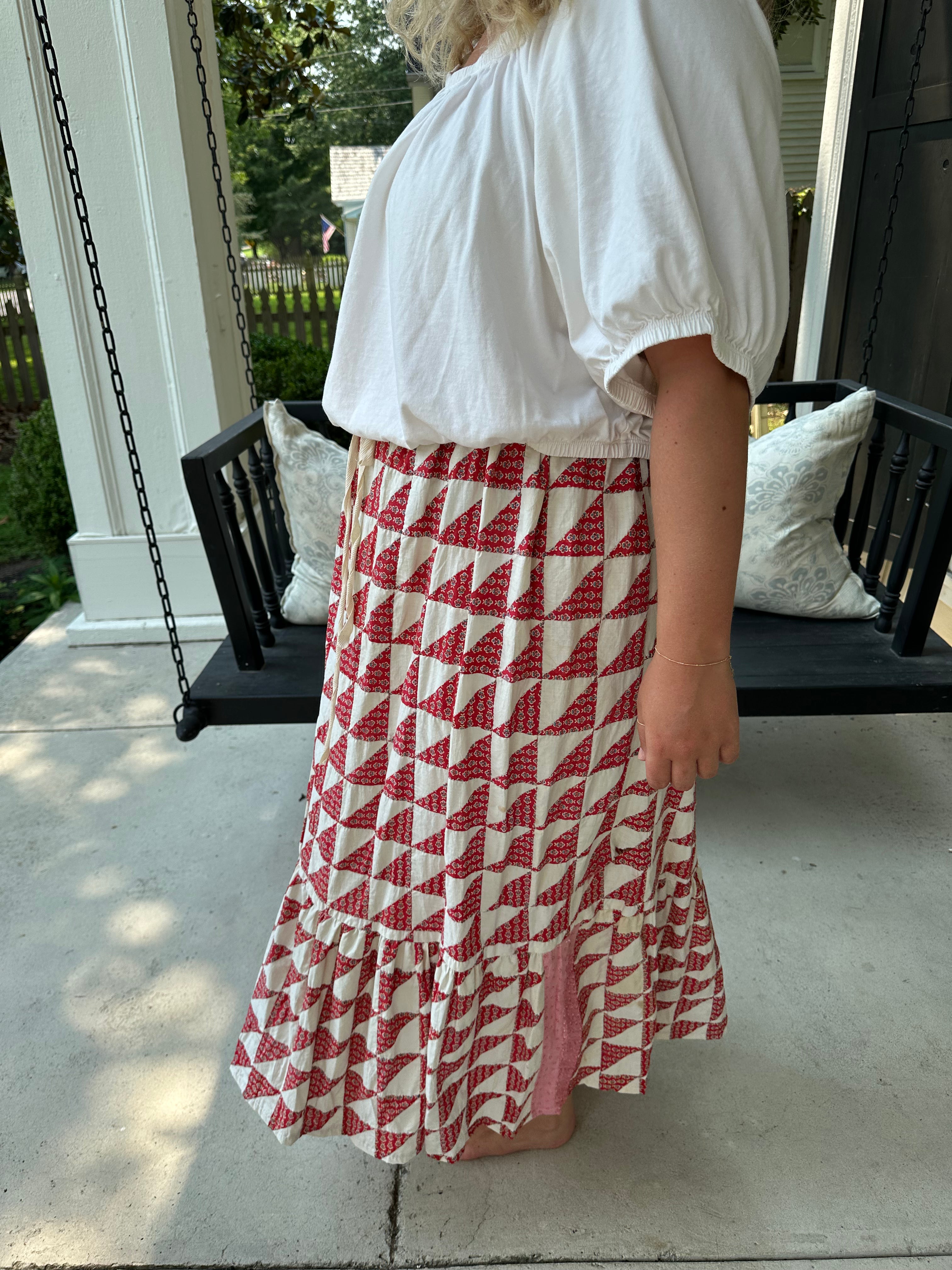 Red Floral Quilt Top Skirt