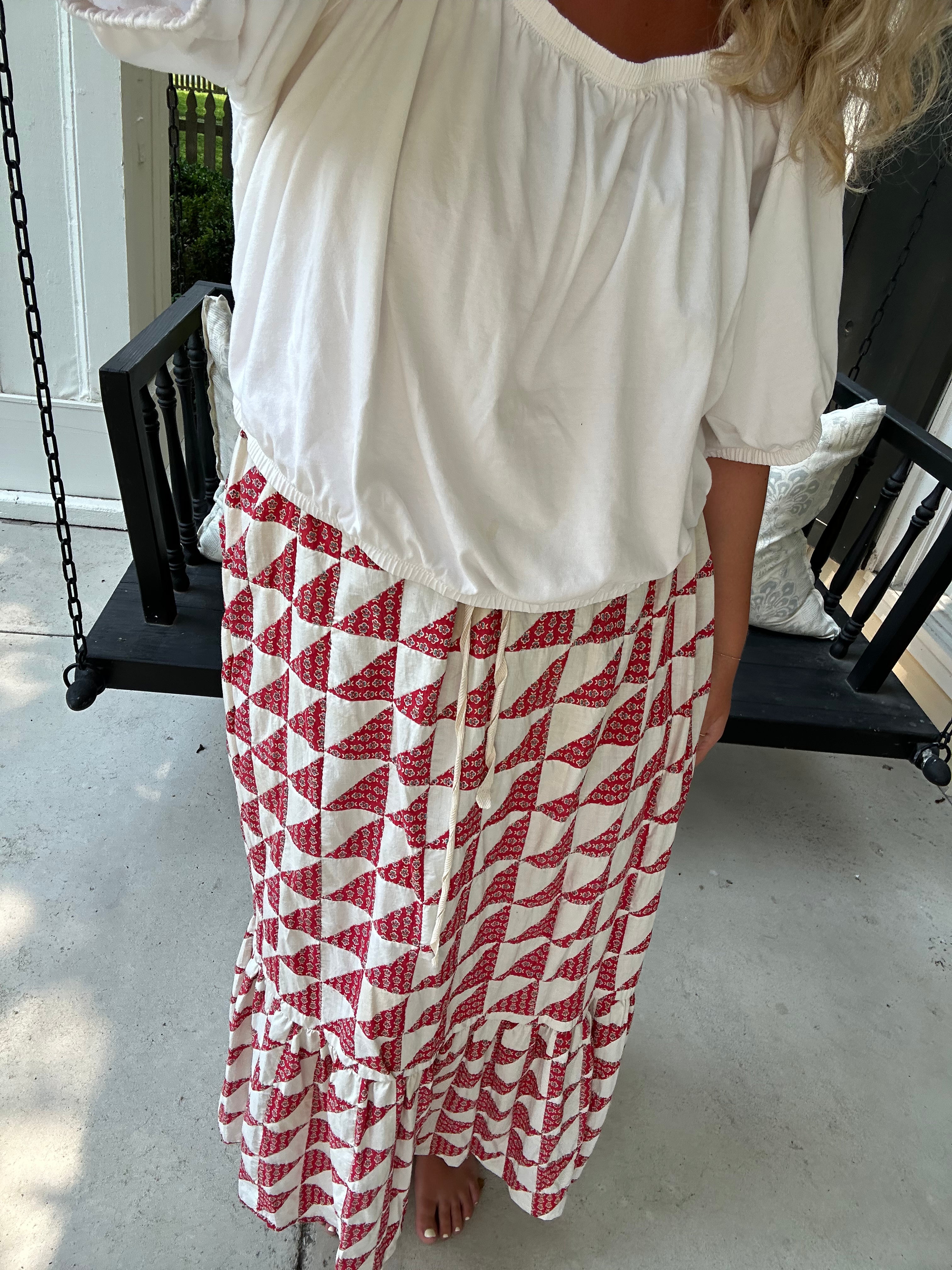 Red Floral Quilt Top Skirt