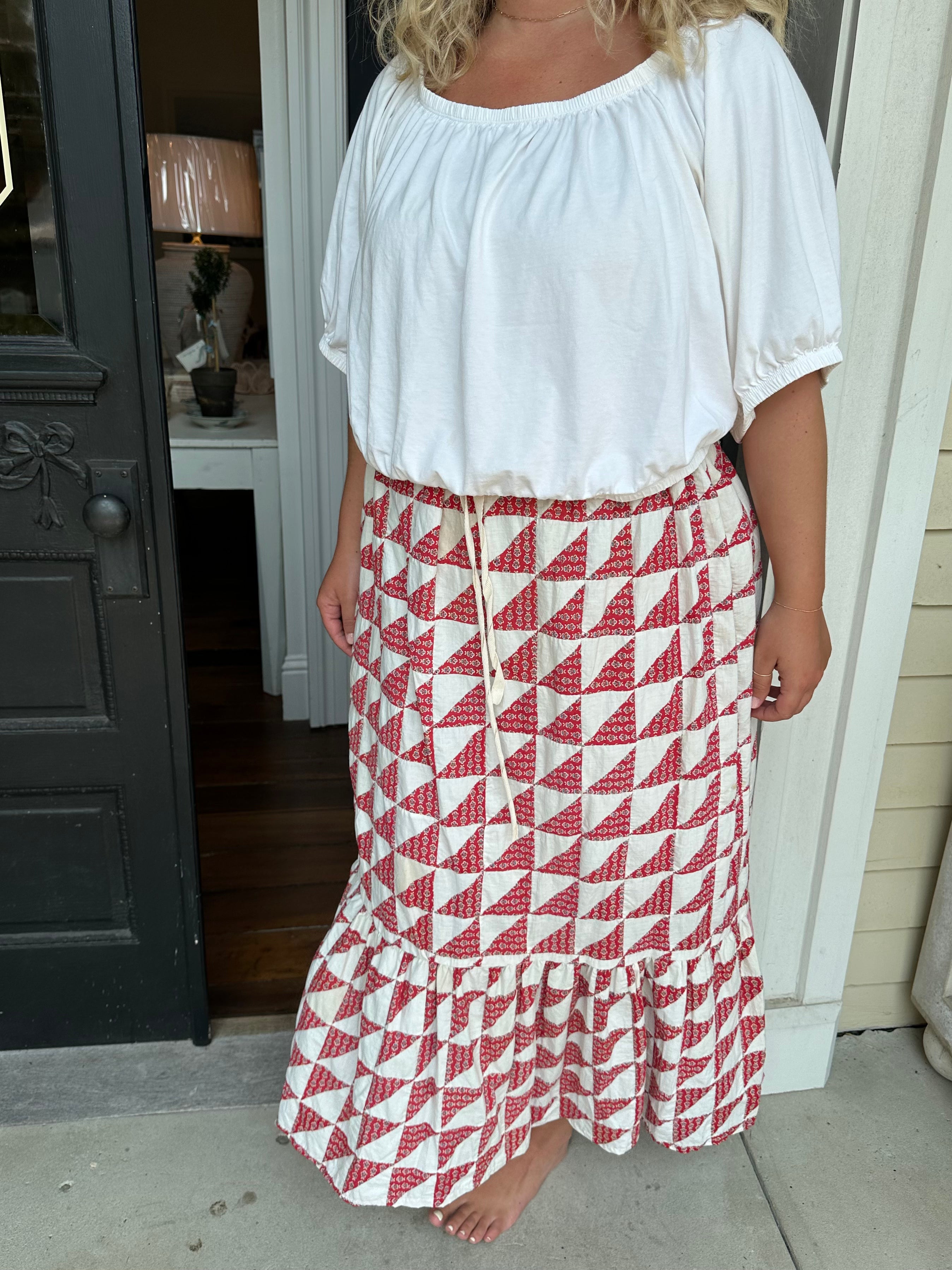 Red Floral Quilt Top Skirt