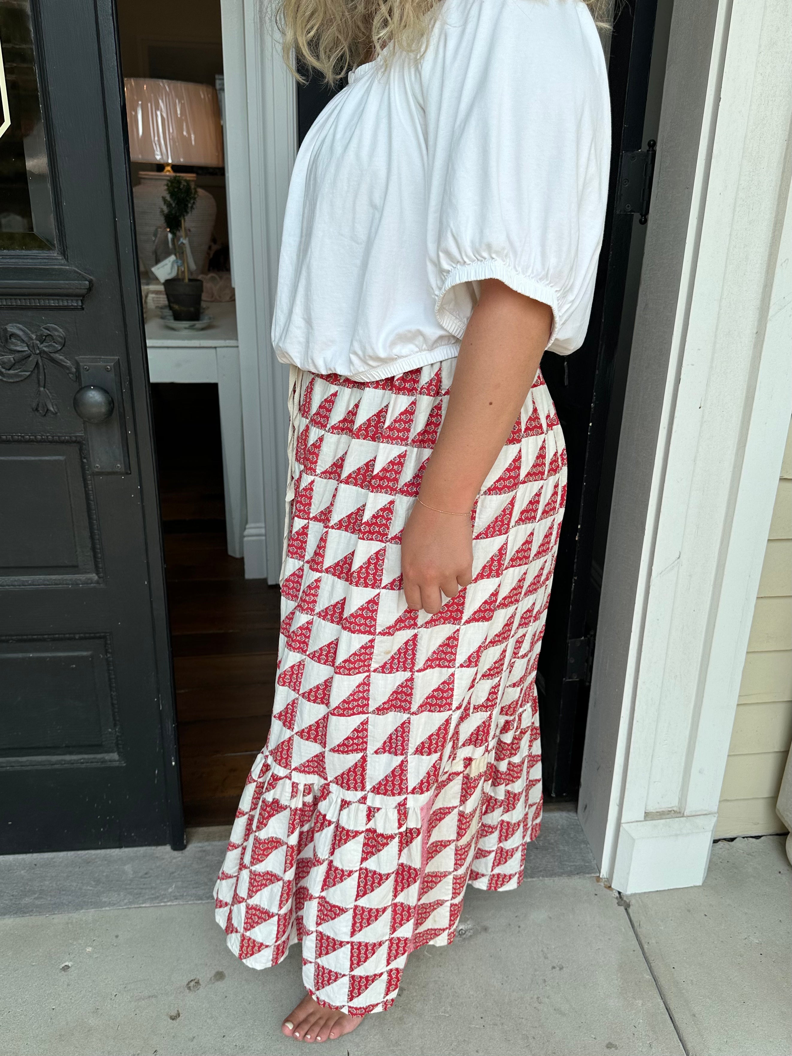 Red Floral Quilt Top Skirt