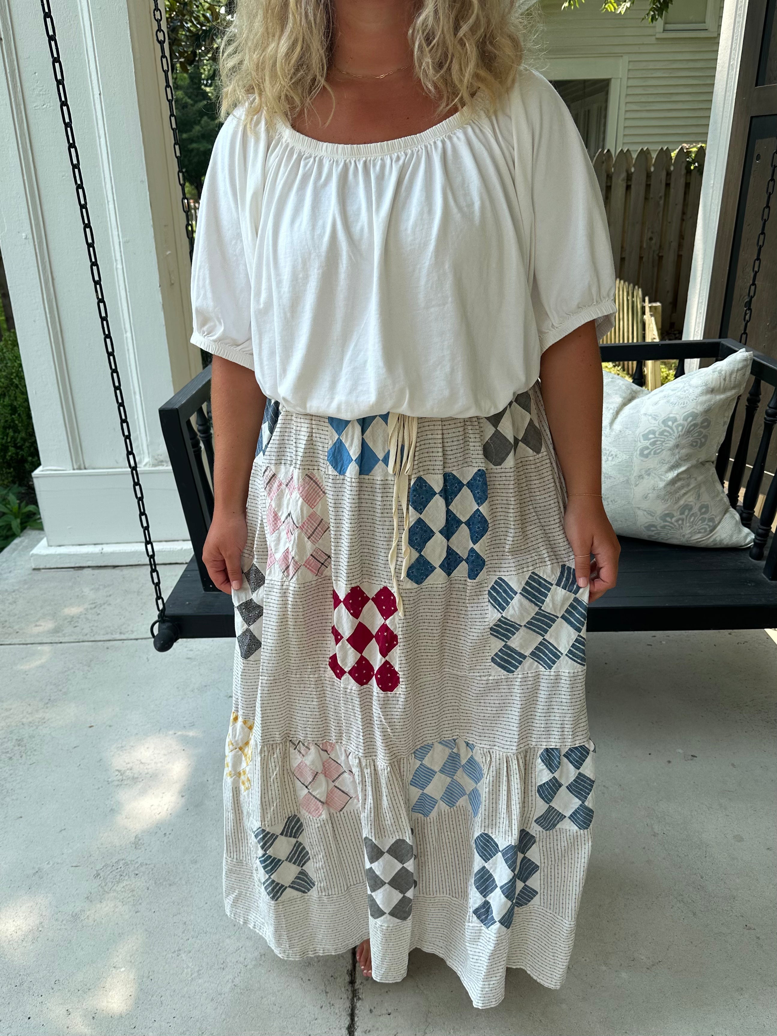 Western Nine Patch Quilt Top Skirt