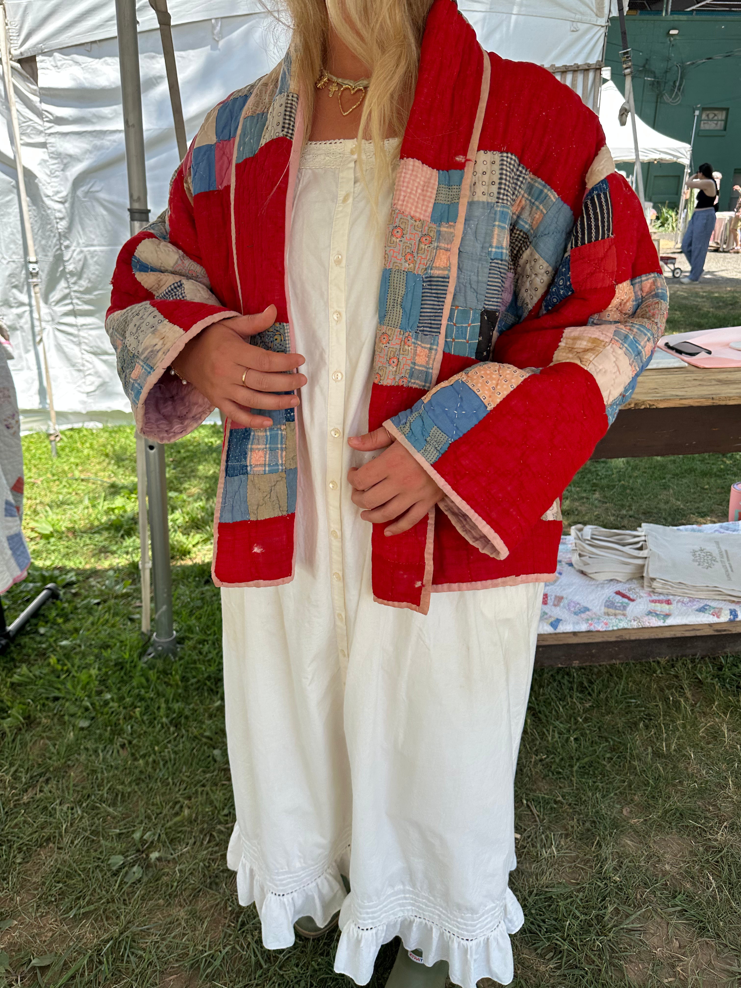 Red Antique Patchwork Quilt Jacket