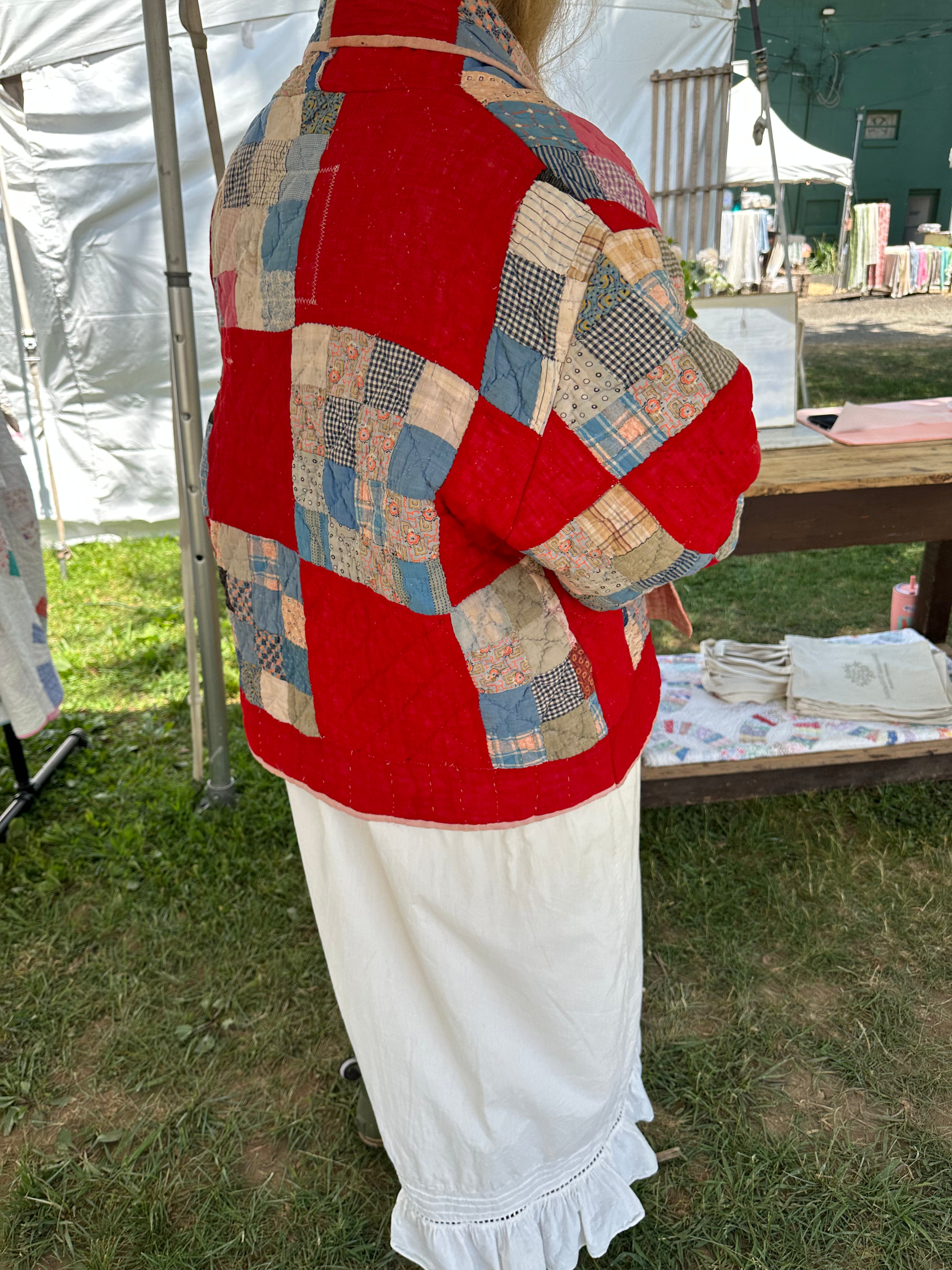 Red Antique Patchwork Quilt Jacket