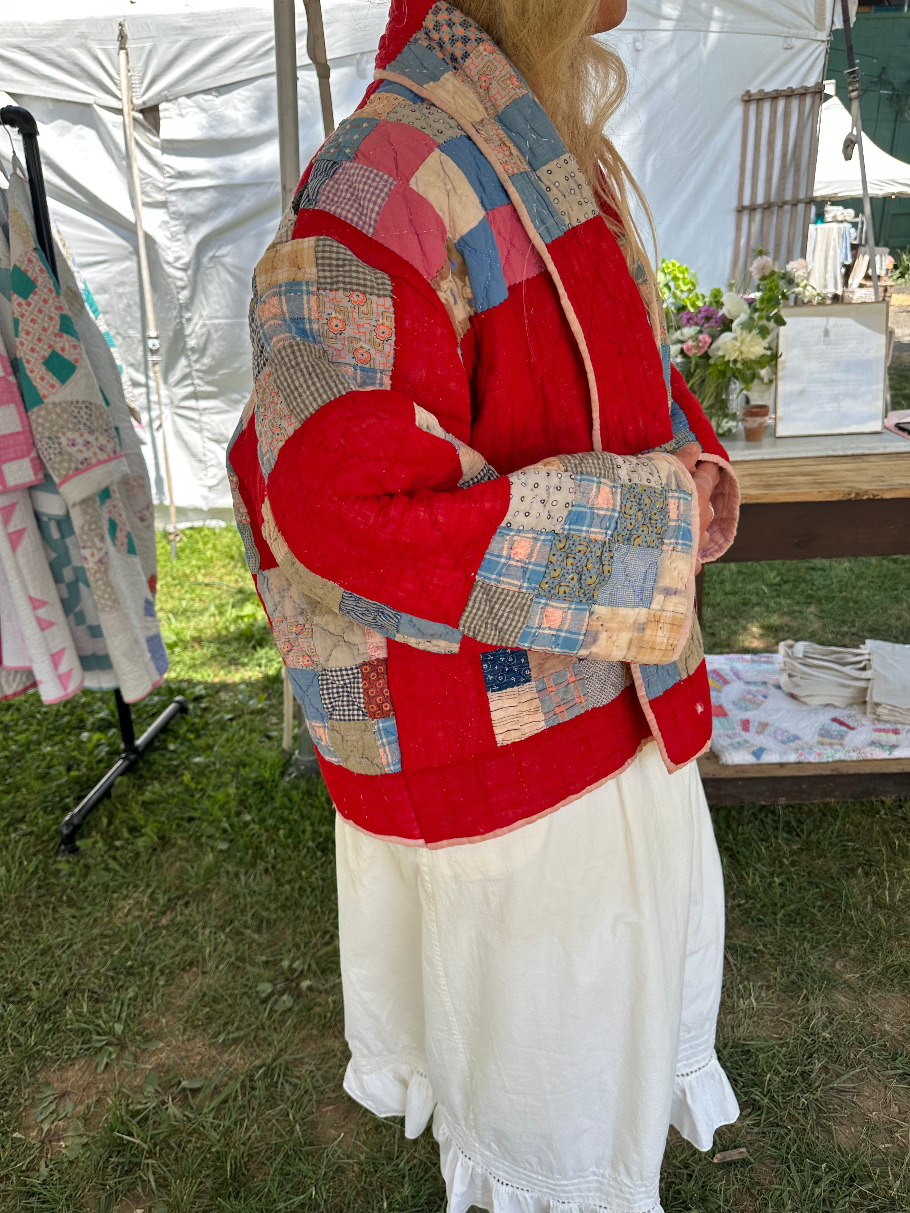 Red Antique Patchwork Quilt Jacket