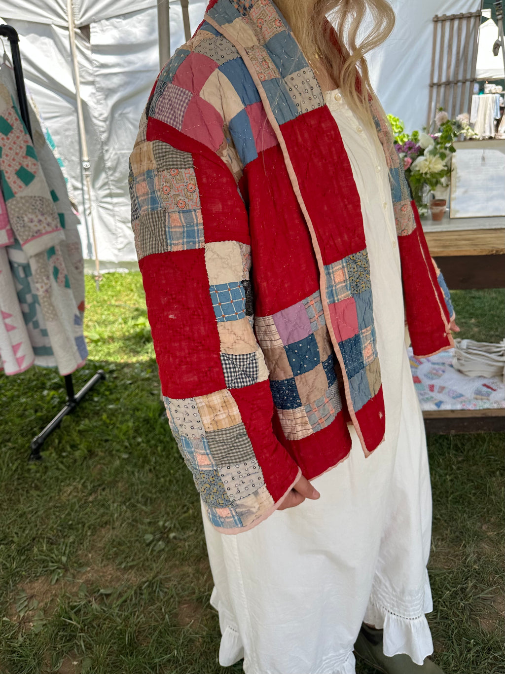 Red Antique Patchwork Quilt Jacket
