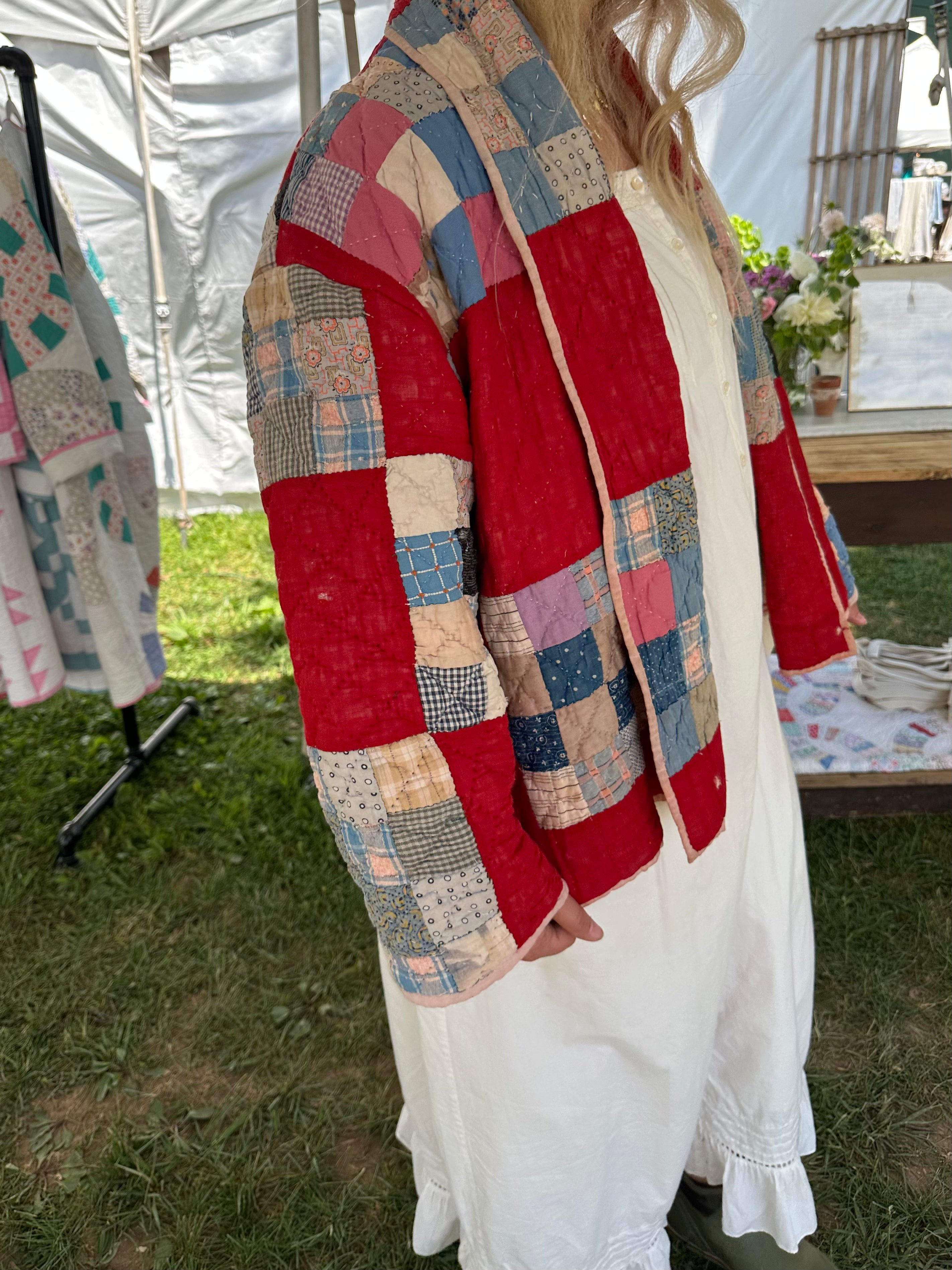 Red Antique Patchwork Quilt Jacket