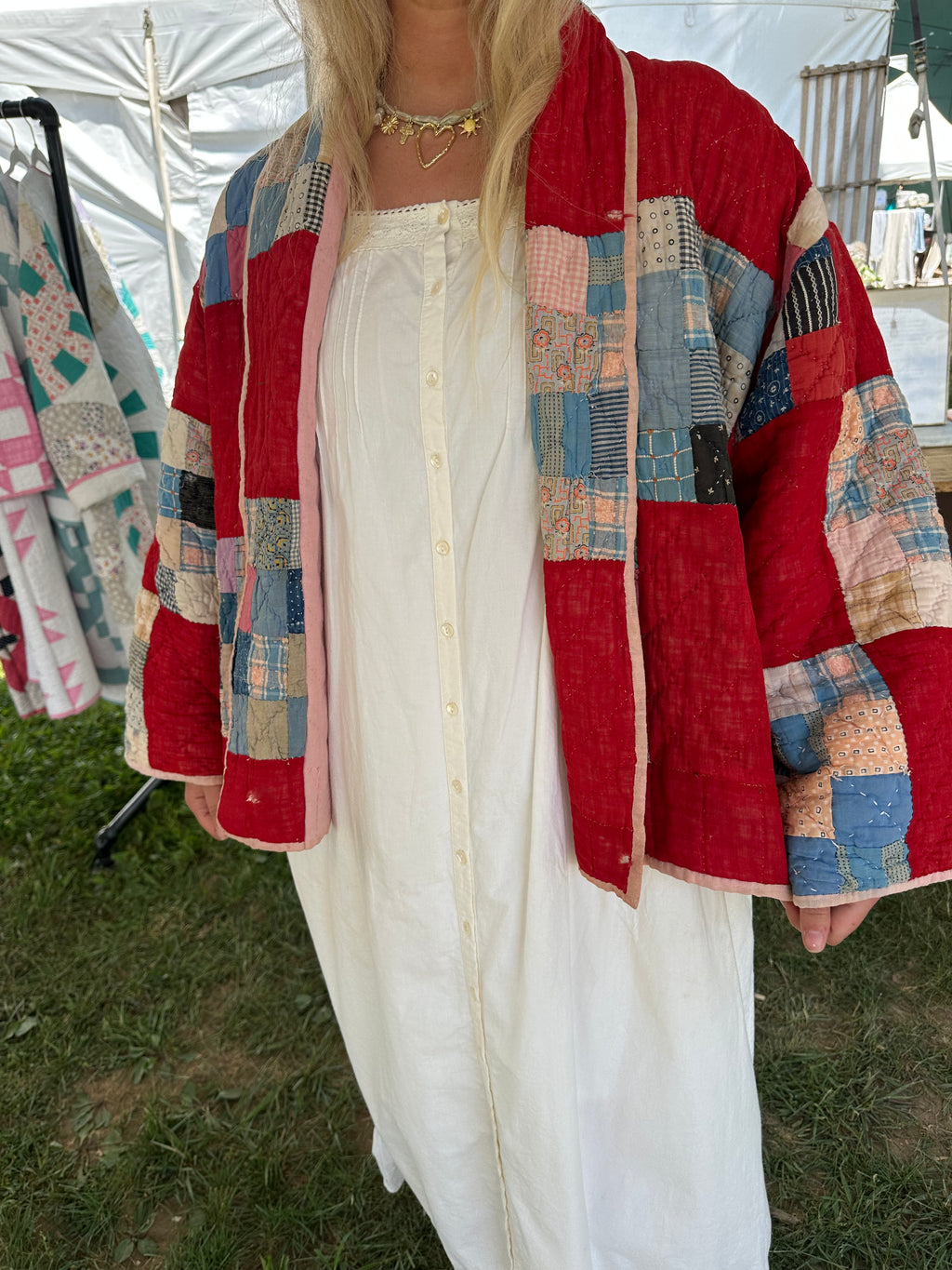 Red Antique Patchwork Quilt Jacket