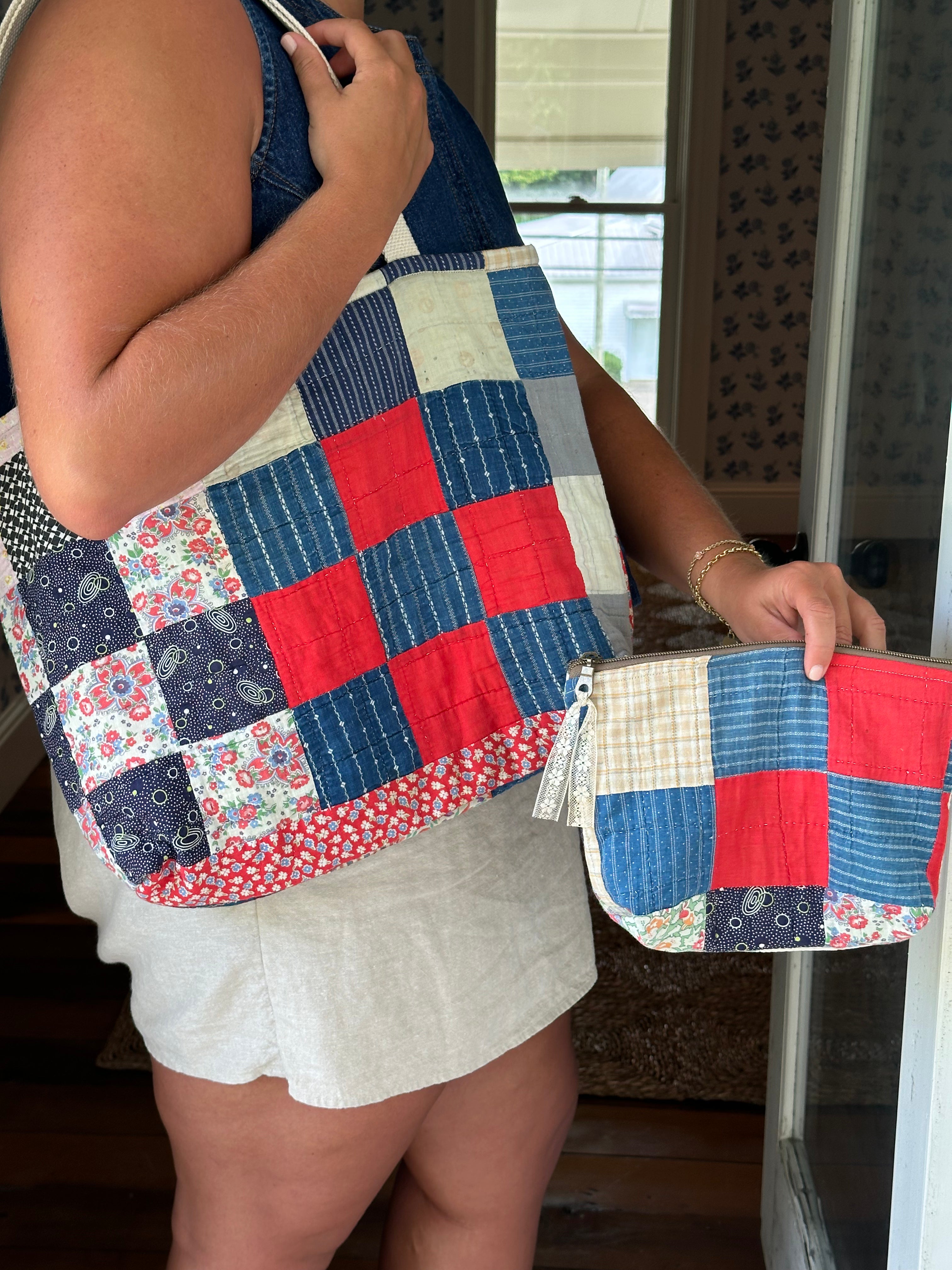 Nine Patch Quilt Tote & Pouch Set