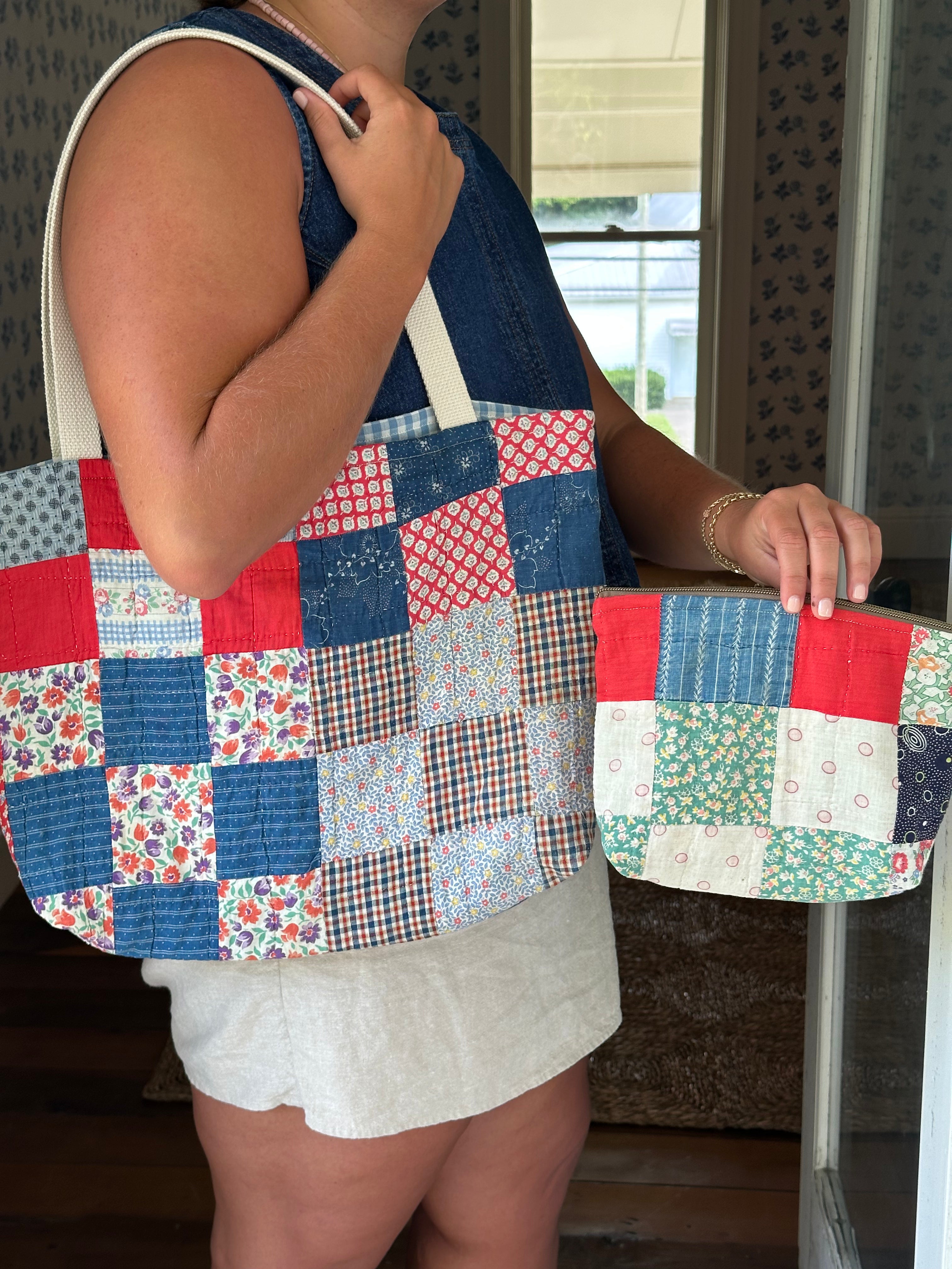 Nine Patch Quilt Tote & Pouch Set