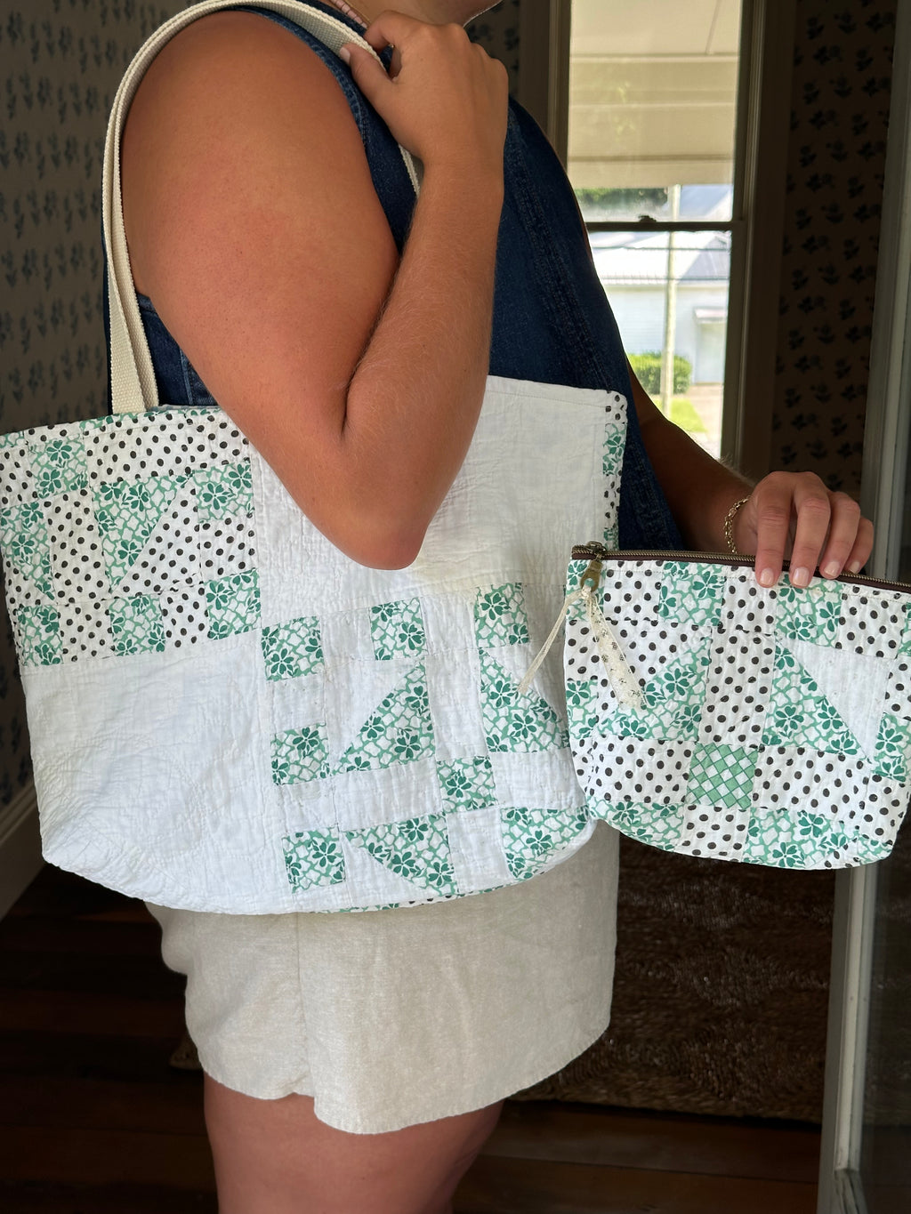 Polka Dot Quilt Tote & Pouch Set