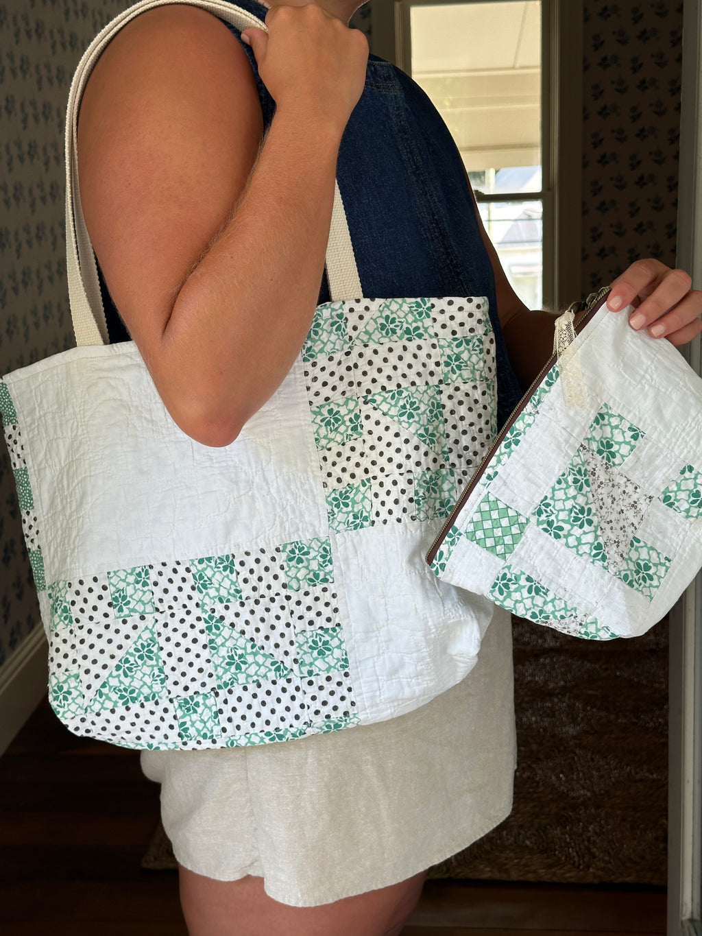 Polka Dot Quilt Tote & Pouch Set