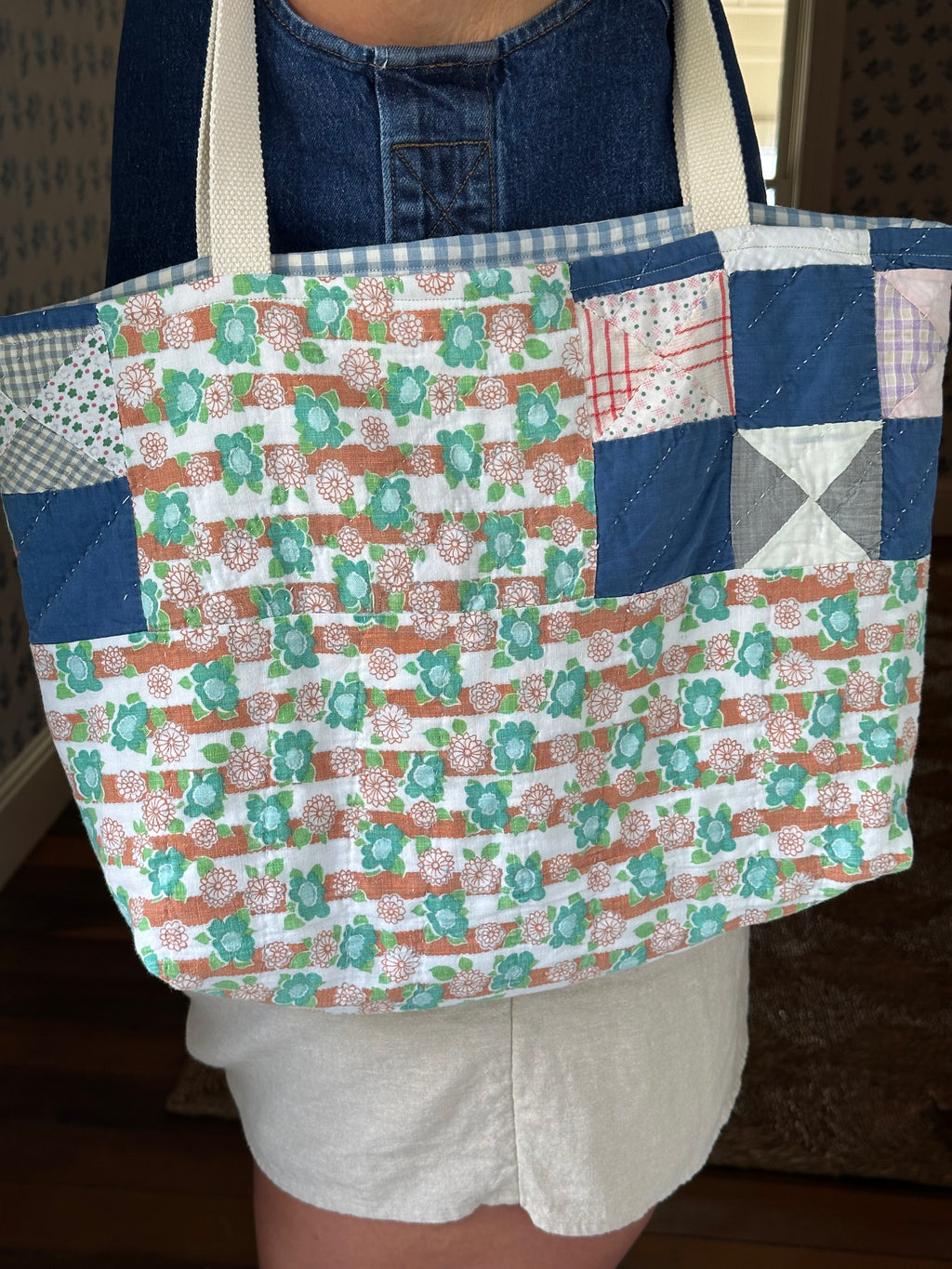 Floral Nine Patch Quilt Tote