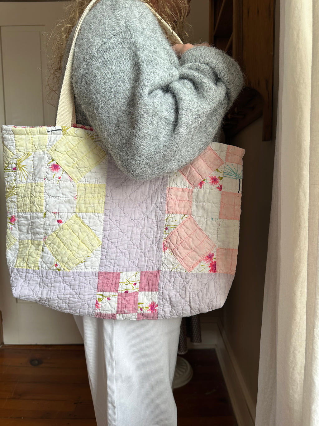 Purple Nine Patch Quilt Tote Bag