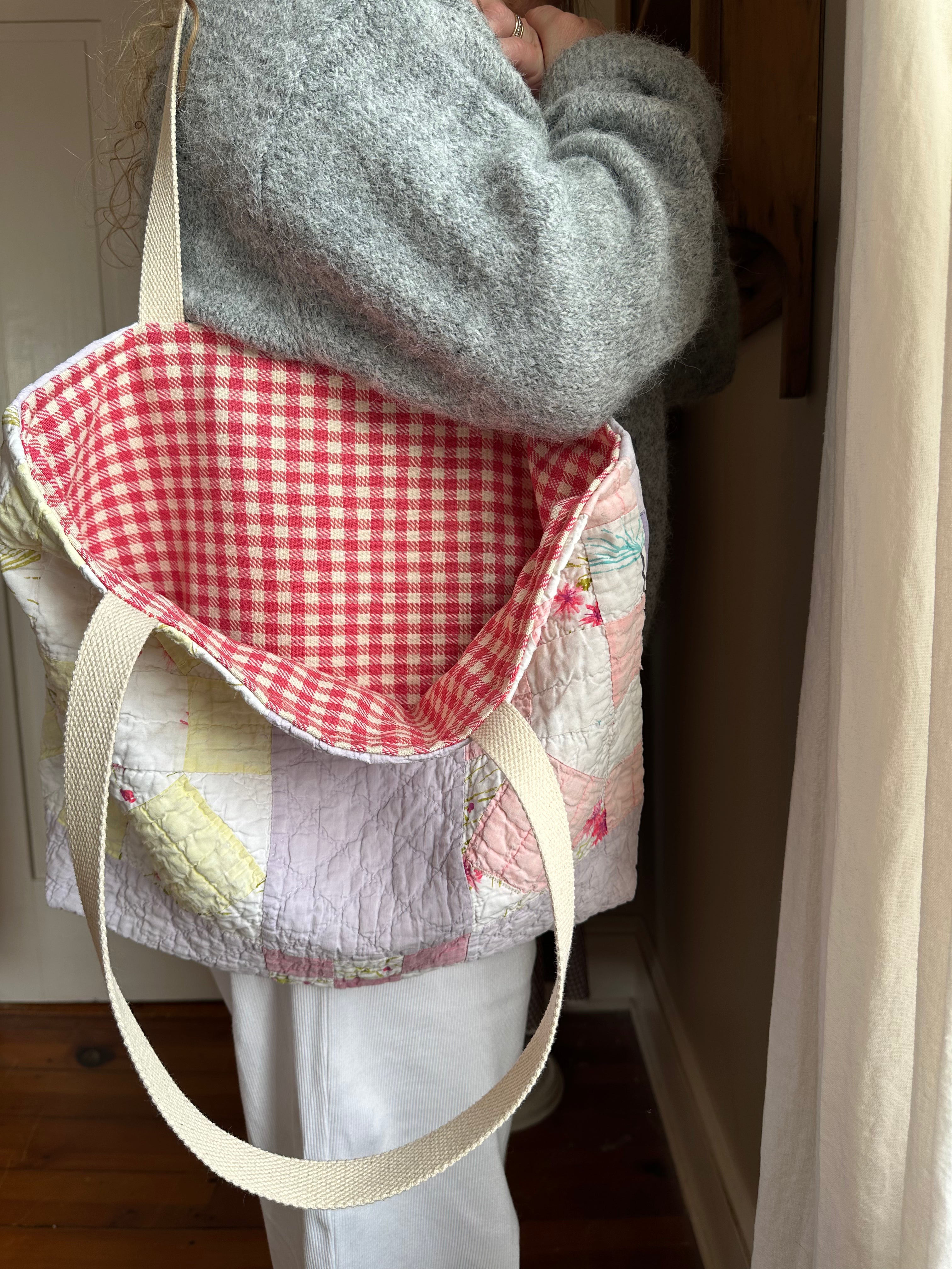 Purple Nine Patch Quilt Tote Bag