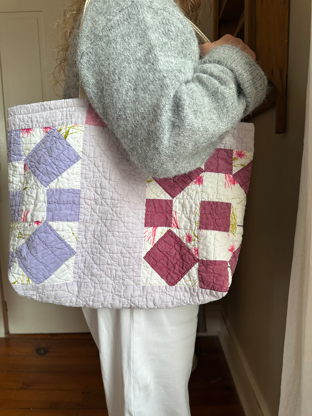 Purple Nine Patch Quilt Tote Bag