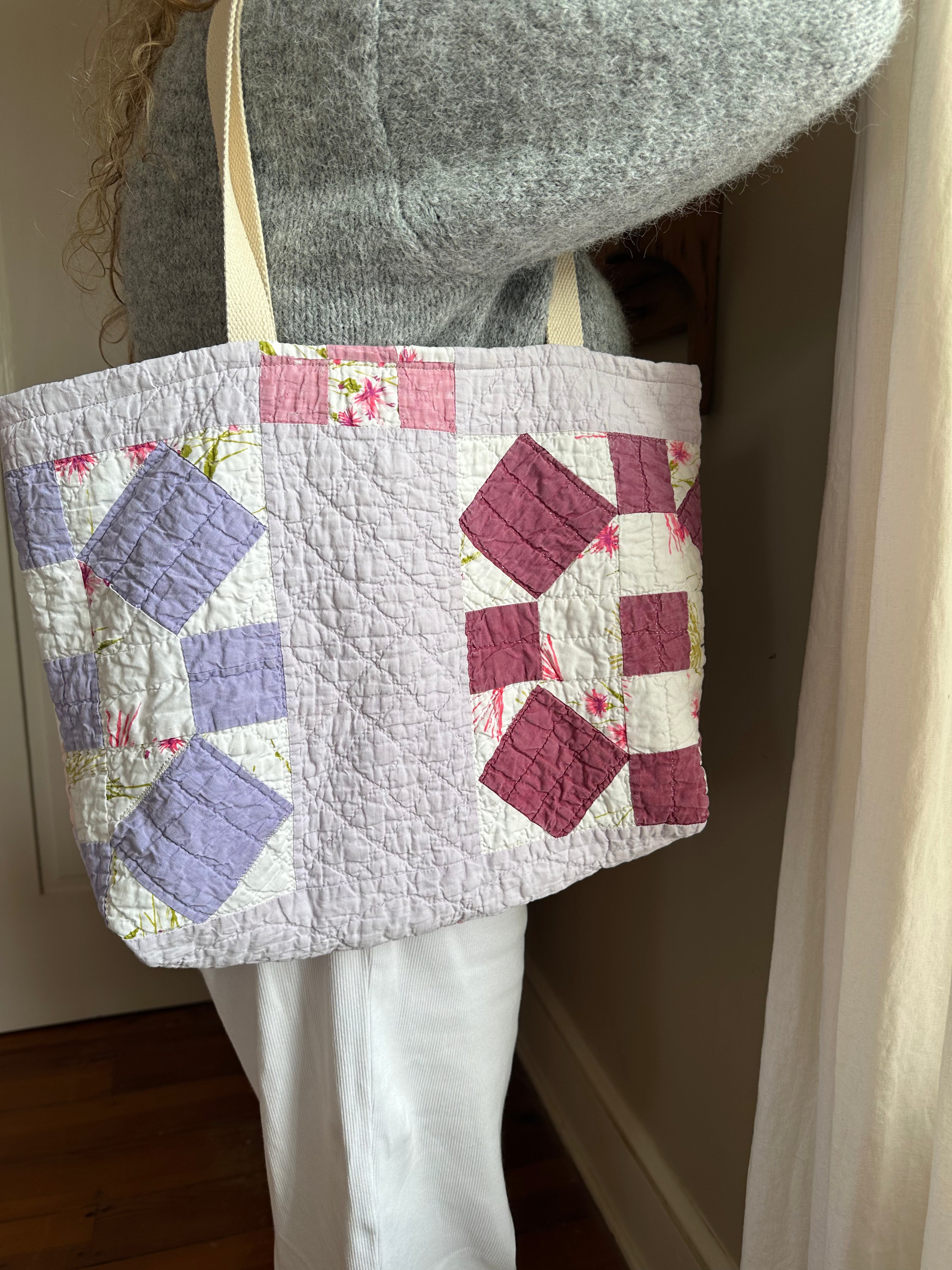 Purple Nine Patch Quilt Tote Bag