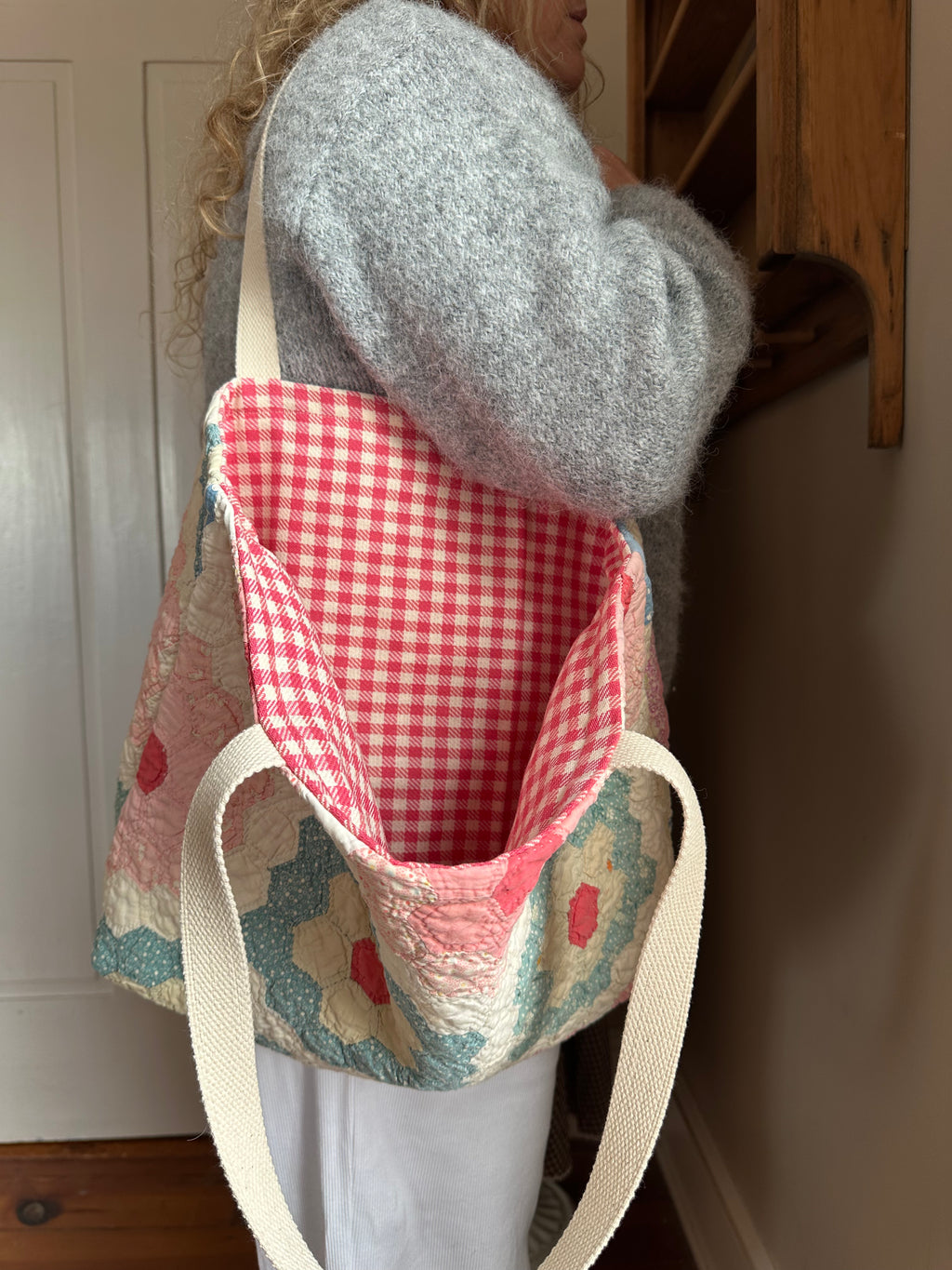Pink Grandma's Garden Quilt Tote Bag