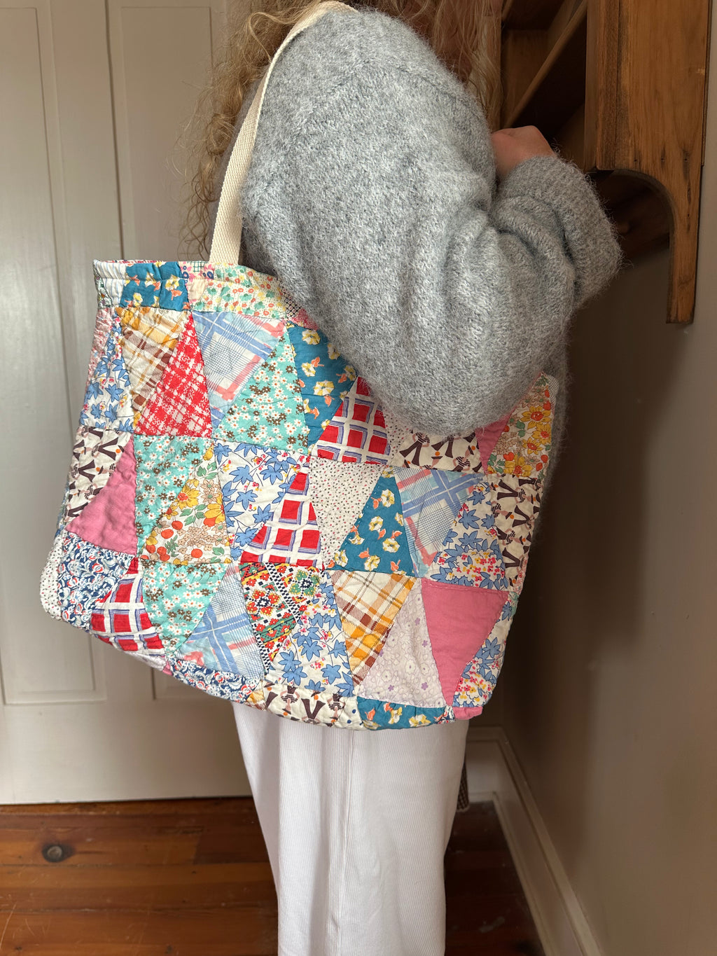 Triangle Patchwork Quilt Tote Bag