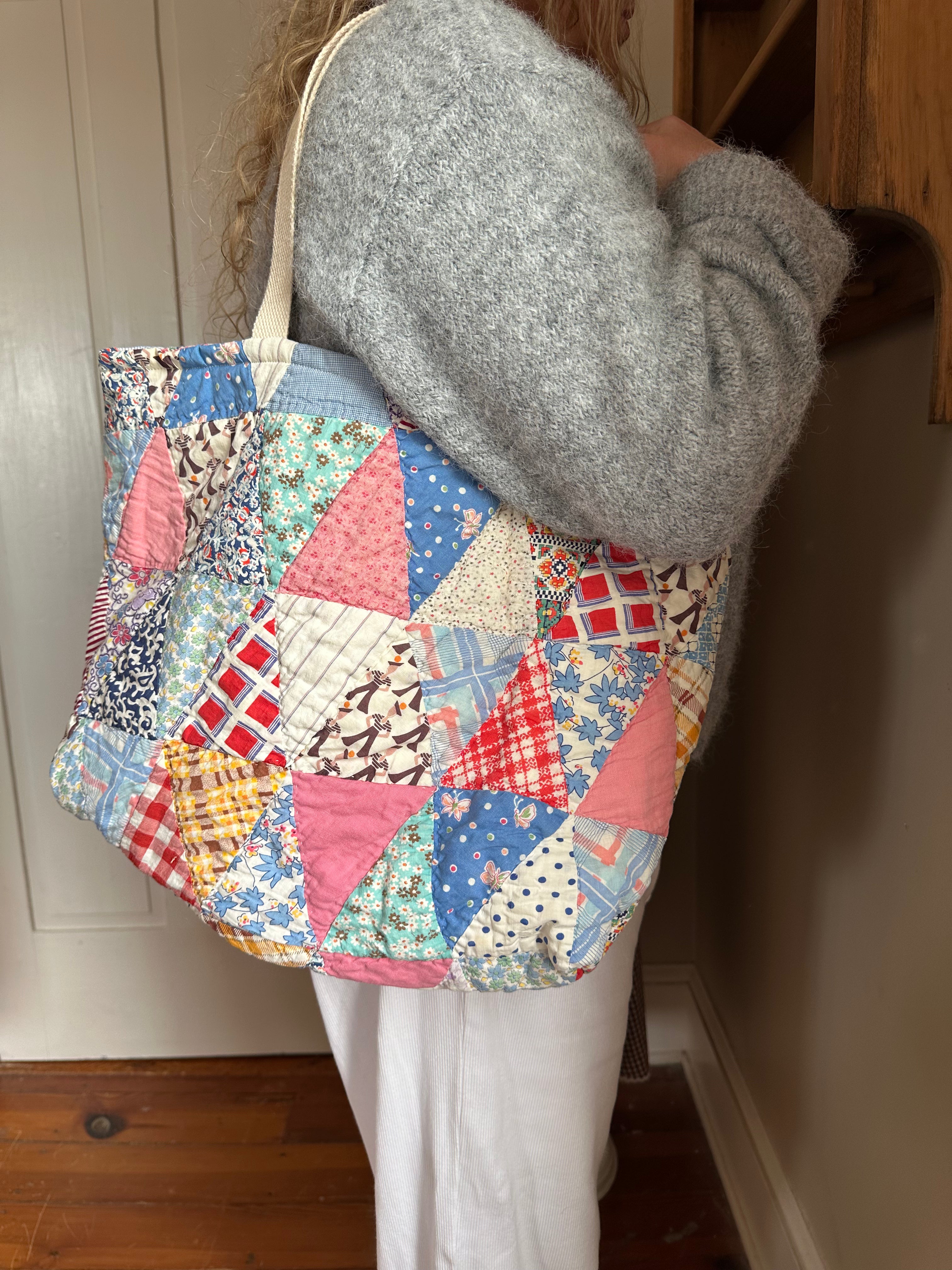 Triangle Patchwork Quilt Tote Bag