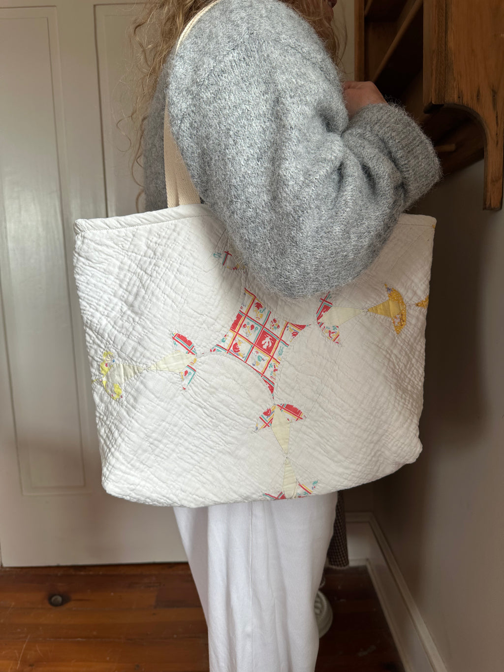 Yellow Tulip Quilt Tote Bag & Pouch Set