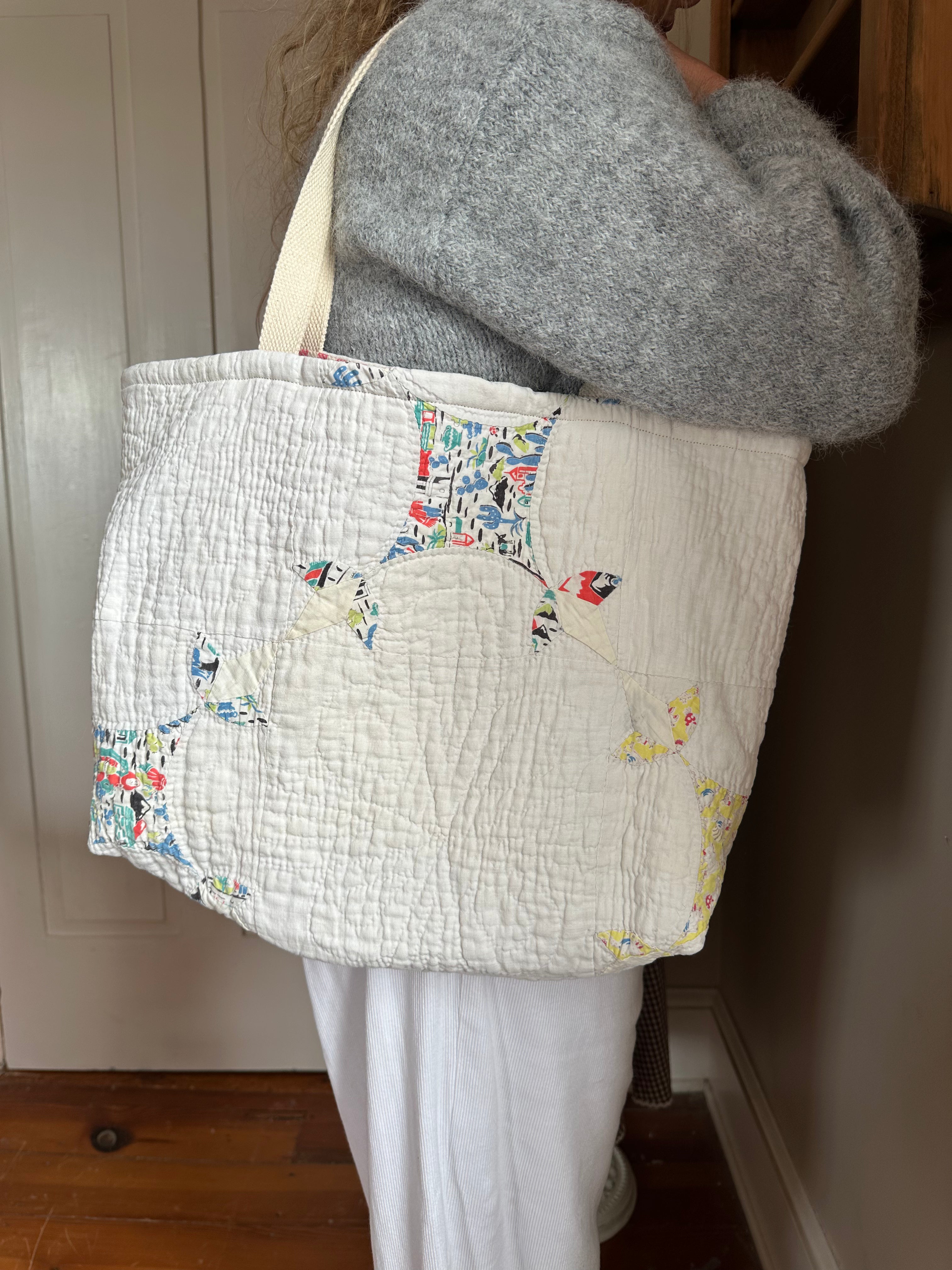 Yellow Tulip Quilt Tote Bag & Pouch Set