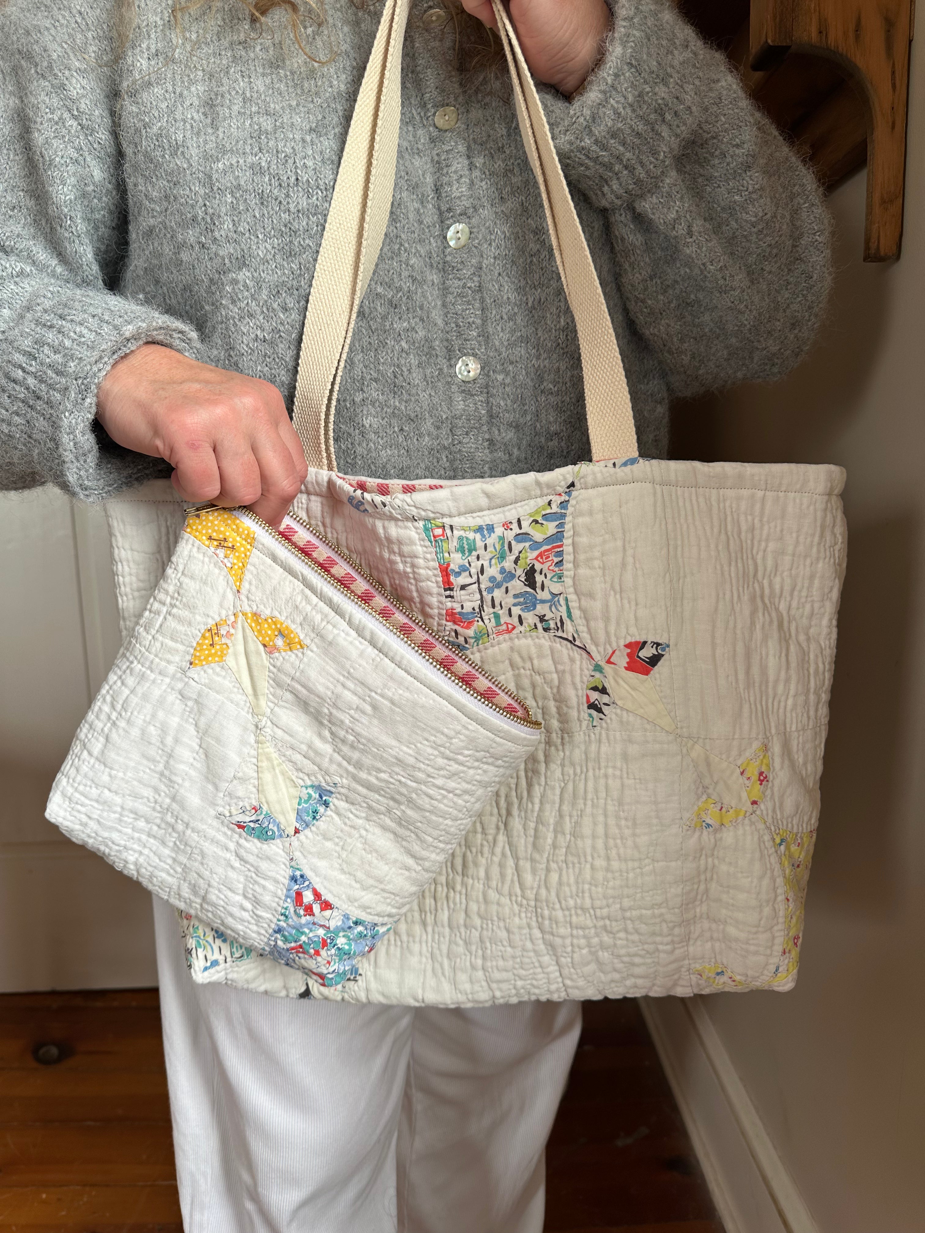 Yellow Tulip Quilt Tote Bag & Pouch Set