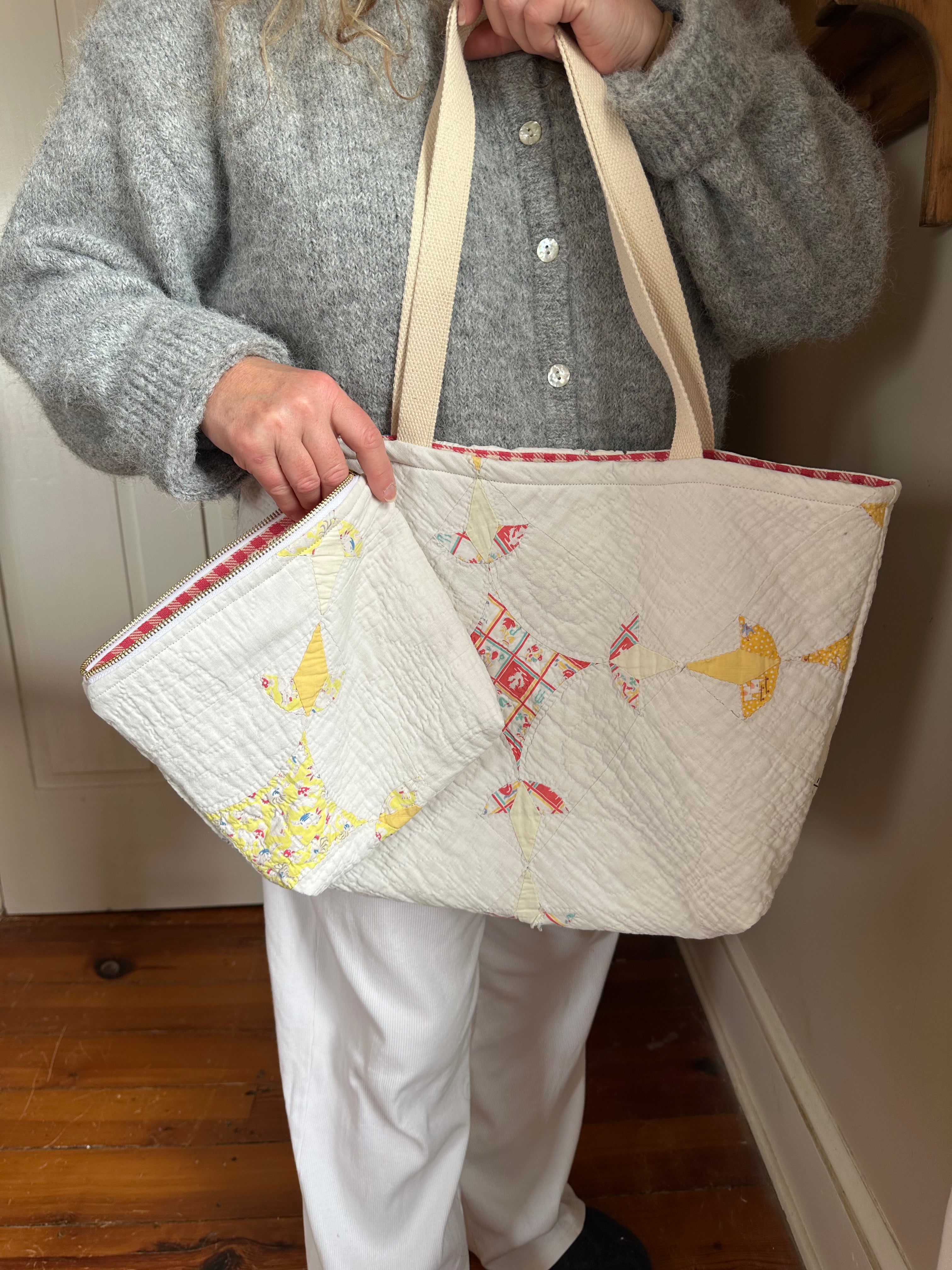 Yellow Tulip Quilt Tote Bag & Pouch Set