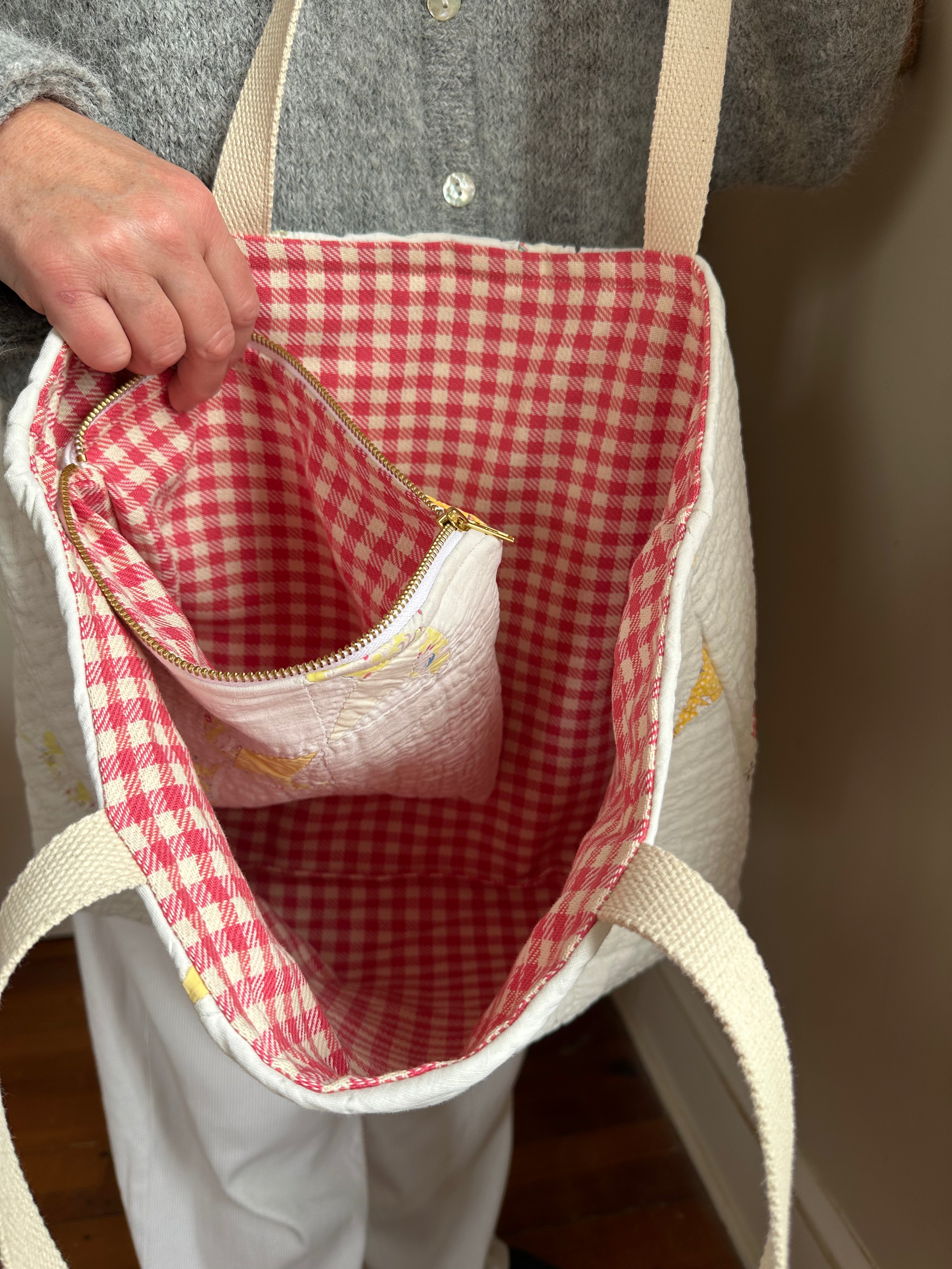 Yellow Tulip Quilt Tote Bag & Pouch Set