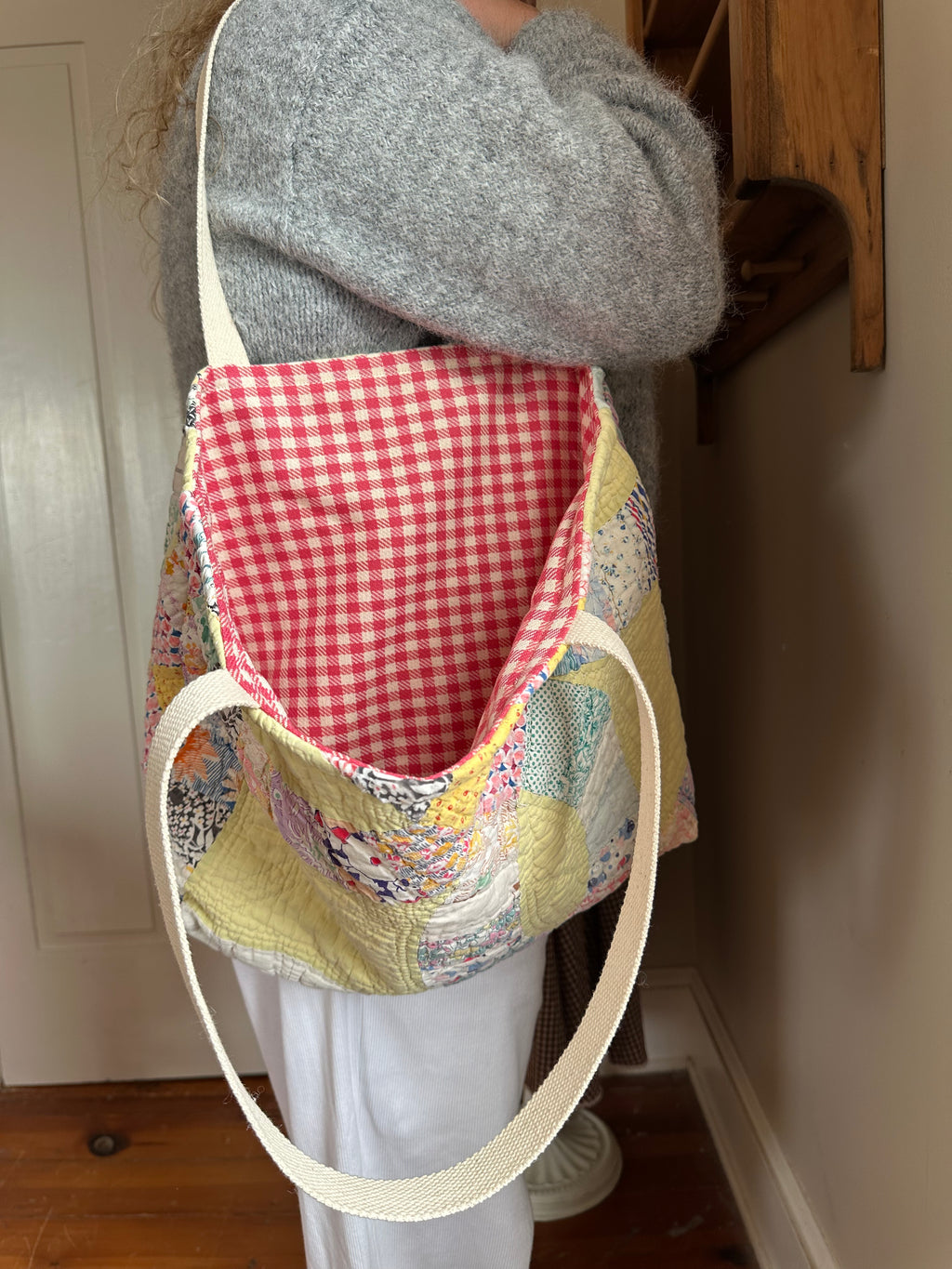 Yellow Wedding Ring Quilt Tote Bag & Pouch Set
