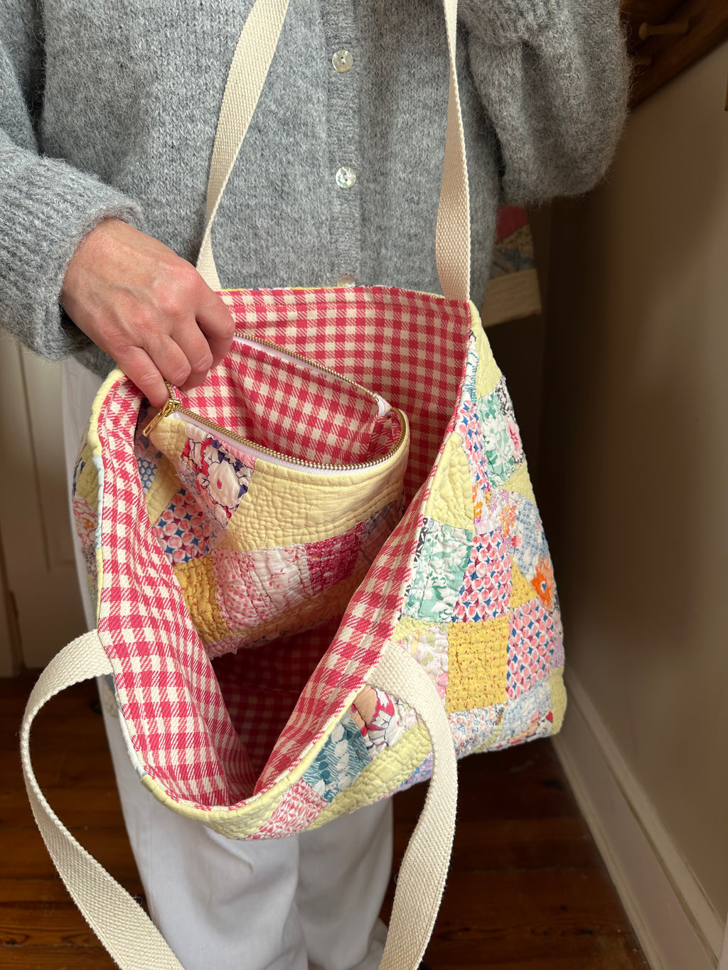 Yellow Wedding Ring Quilt Tote Bag & Pouch Set