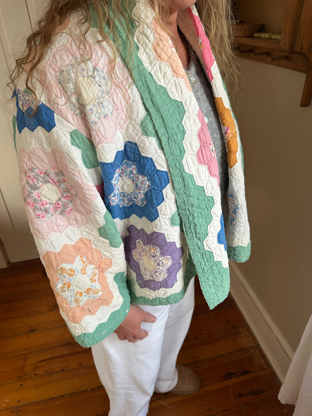 Green Grandma's Garden Quilt Jacket