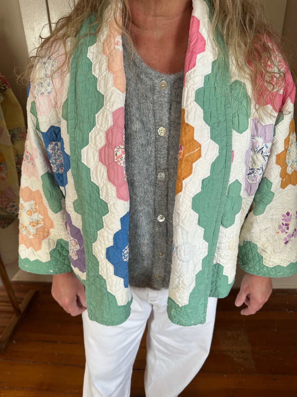Green Grandma's Garden Quilt Jacket