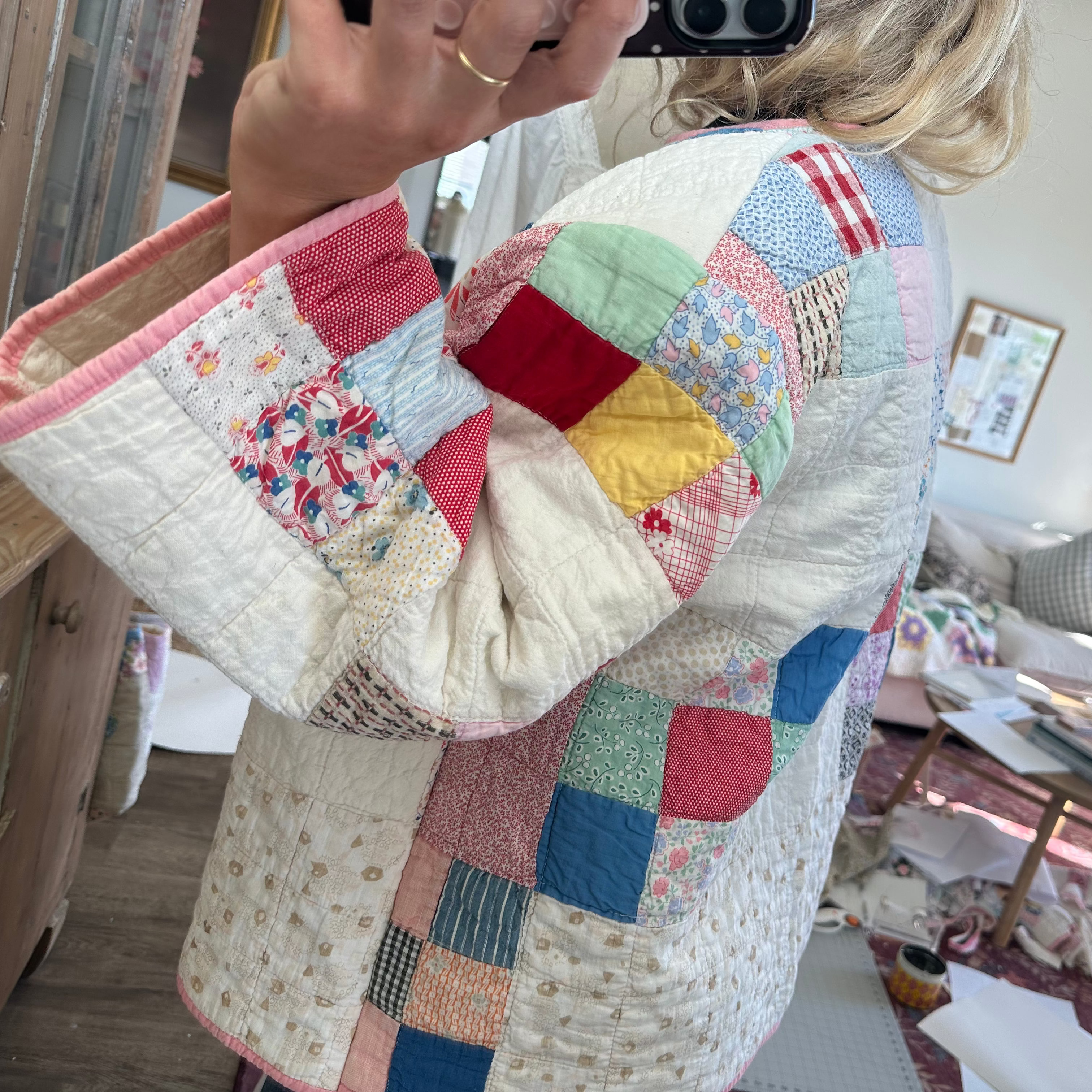 Pink Floral Nine Patch Quilt Jacket
