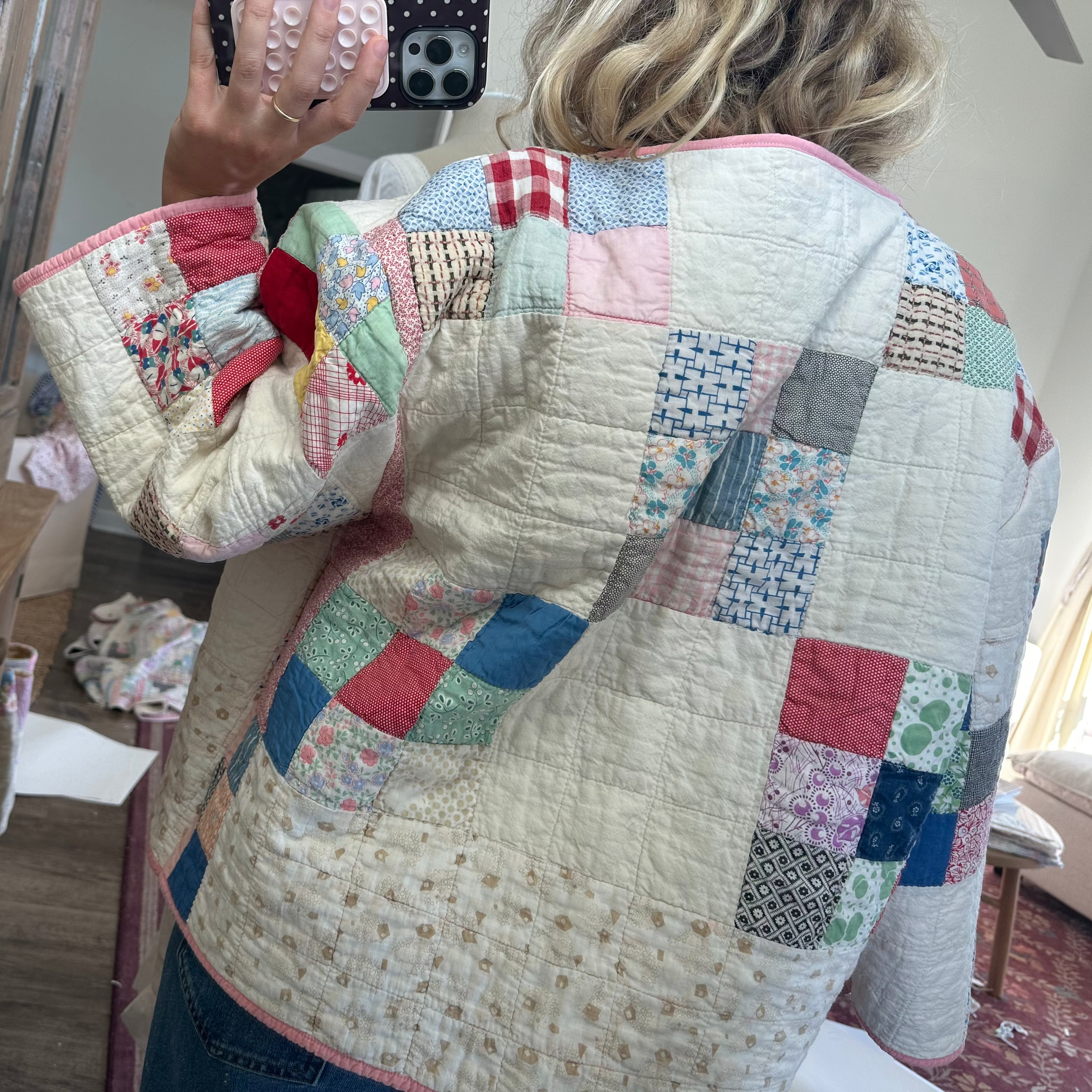 Pink Floral Nine Patch Quilt Jacket