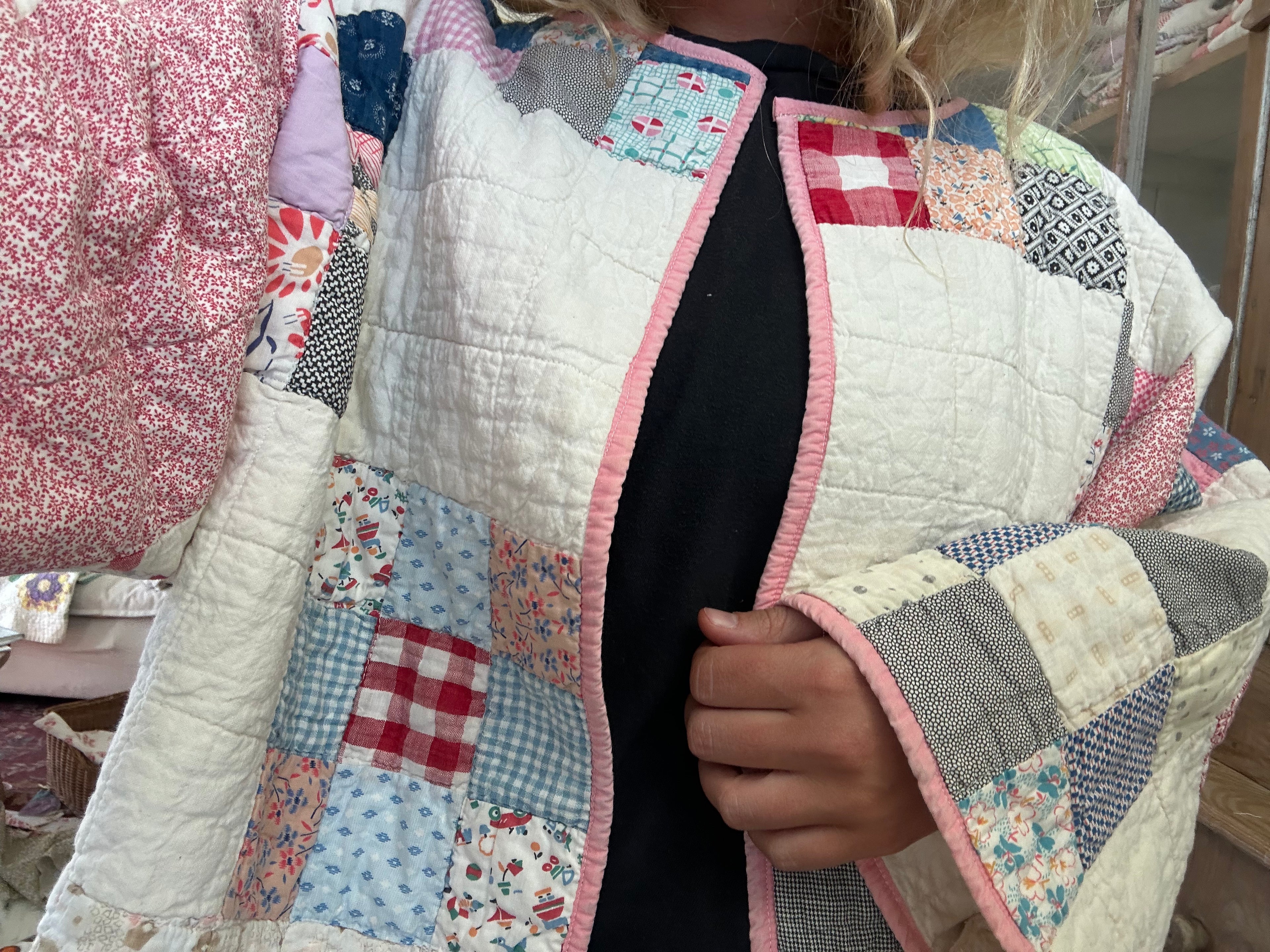 Pink Floral Nine Patch Quilt Jacket