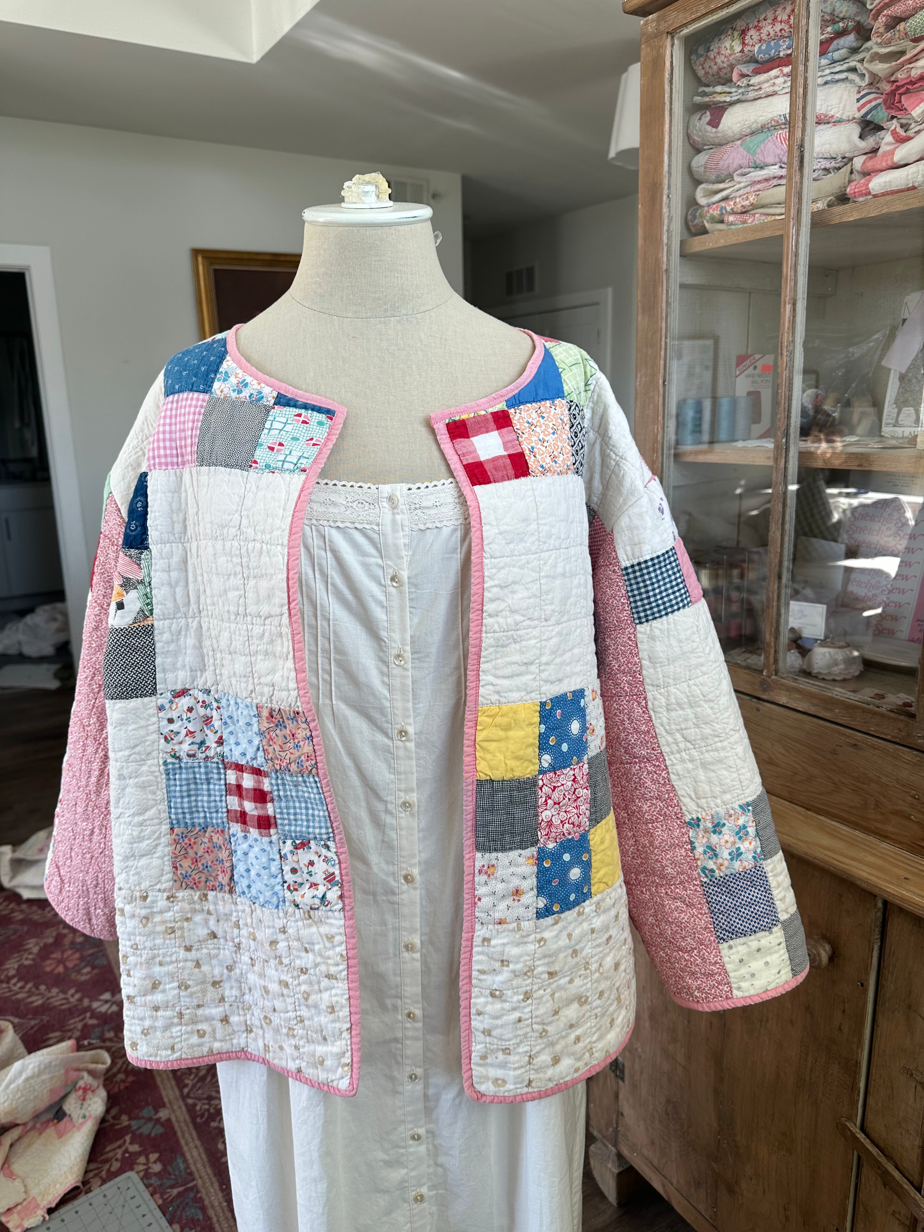 Pink Floral Nine Patch Quilt Jacket