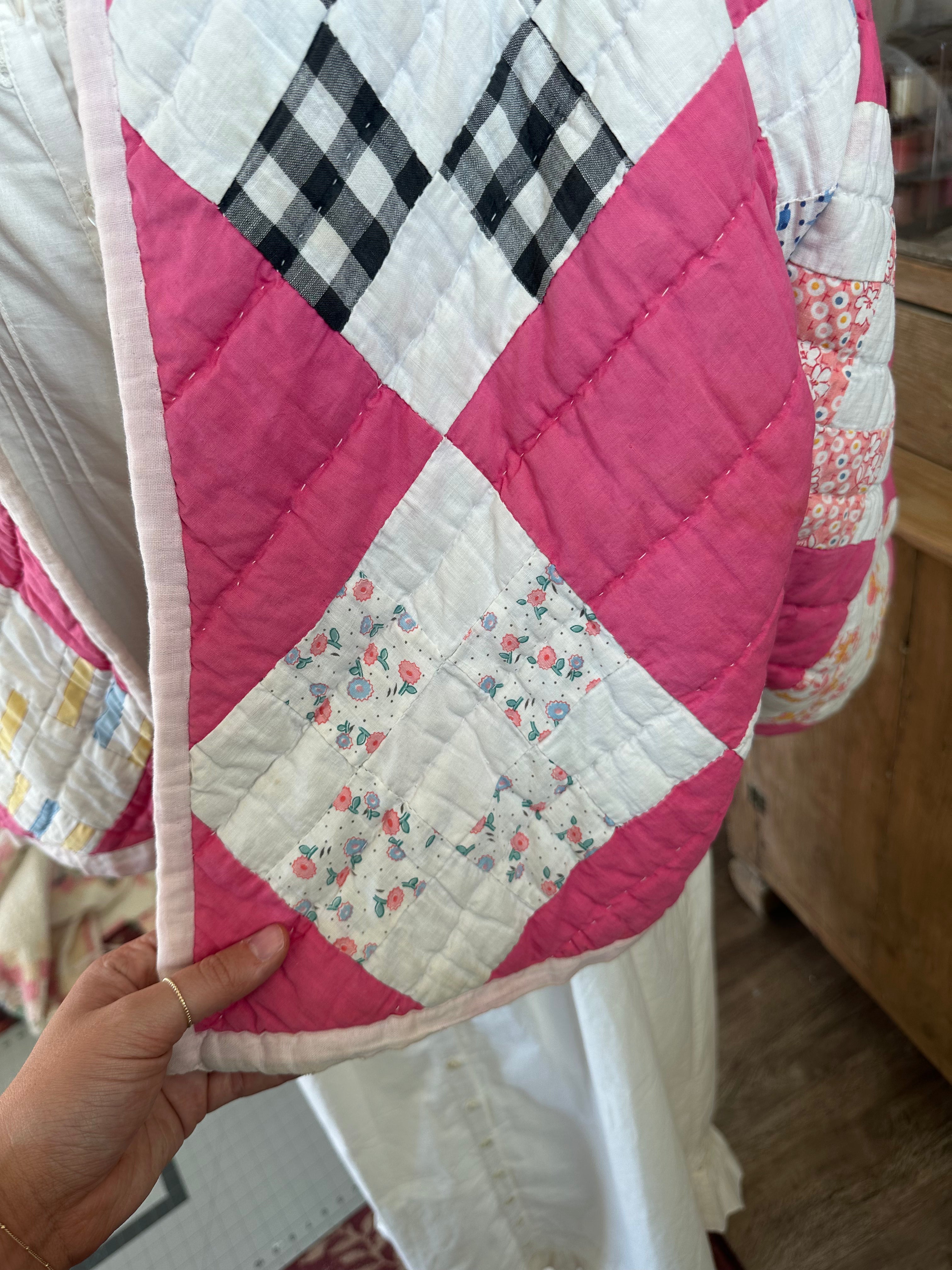 Pink Cropped Quilt Jacket